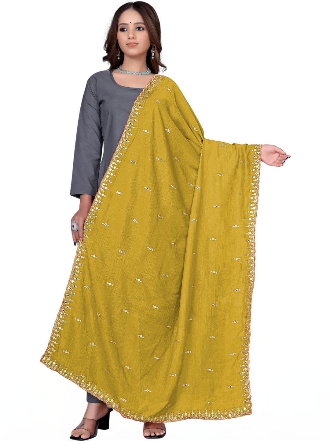 Kemza Embroidered Ikat Dupatta with Sequinned - view 1