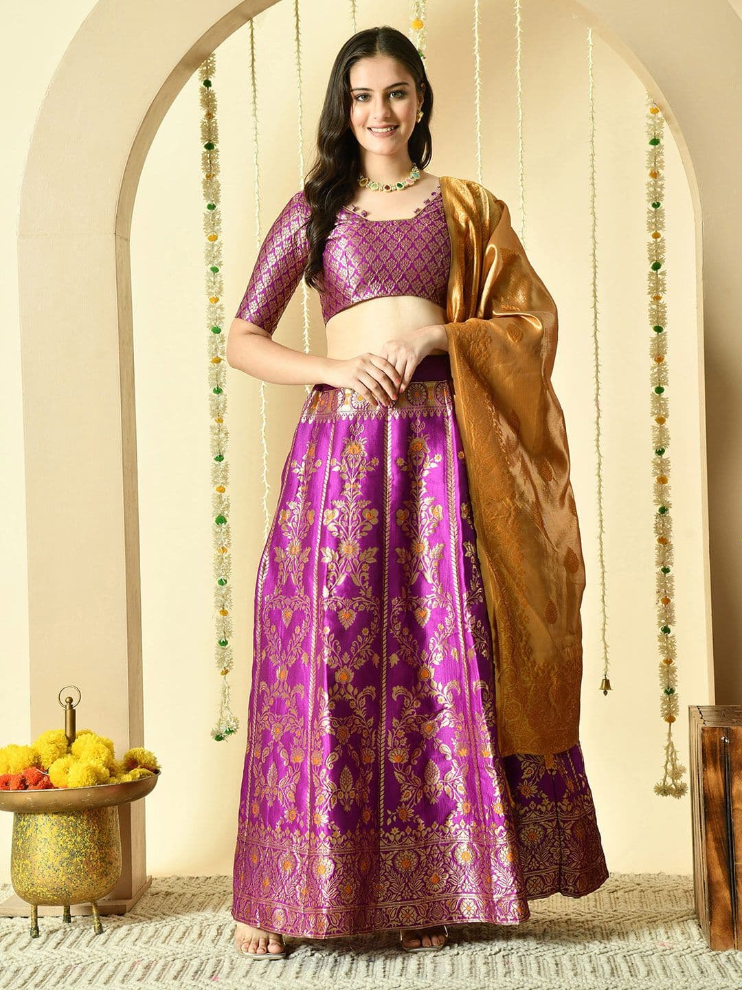 DISHWA FASHION Semi-Stitched Lehenga & Blouse With Dupatta - view 1