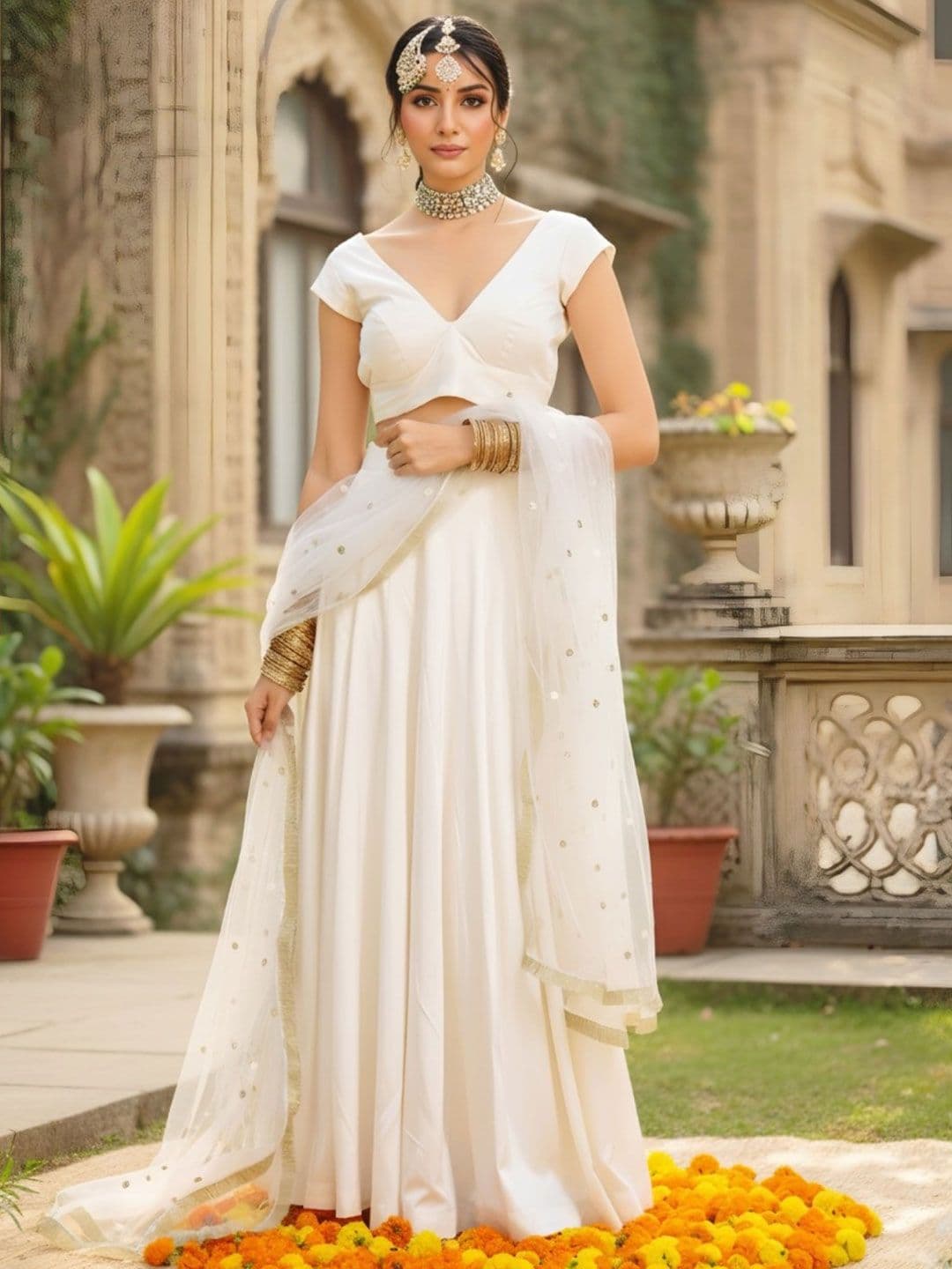 LABEL MAE Sequinned Ready to Wear Lehenga & Blouse With Dupatta - view 1