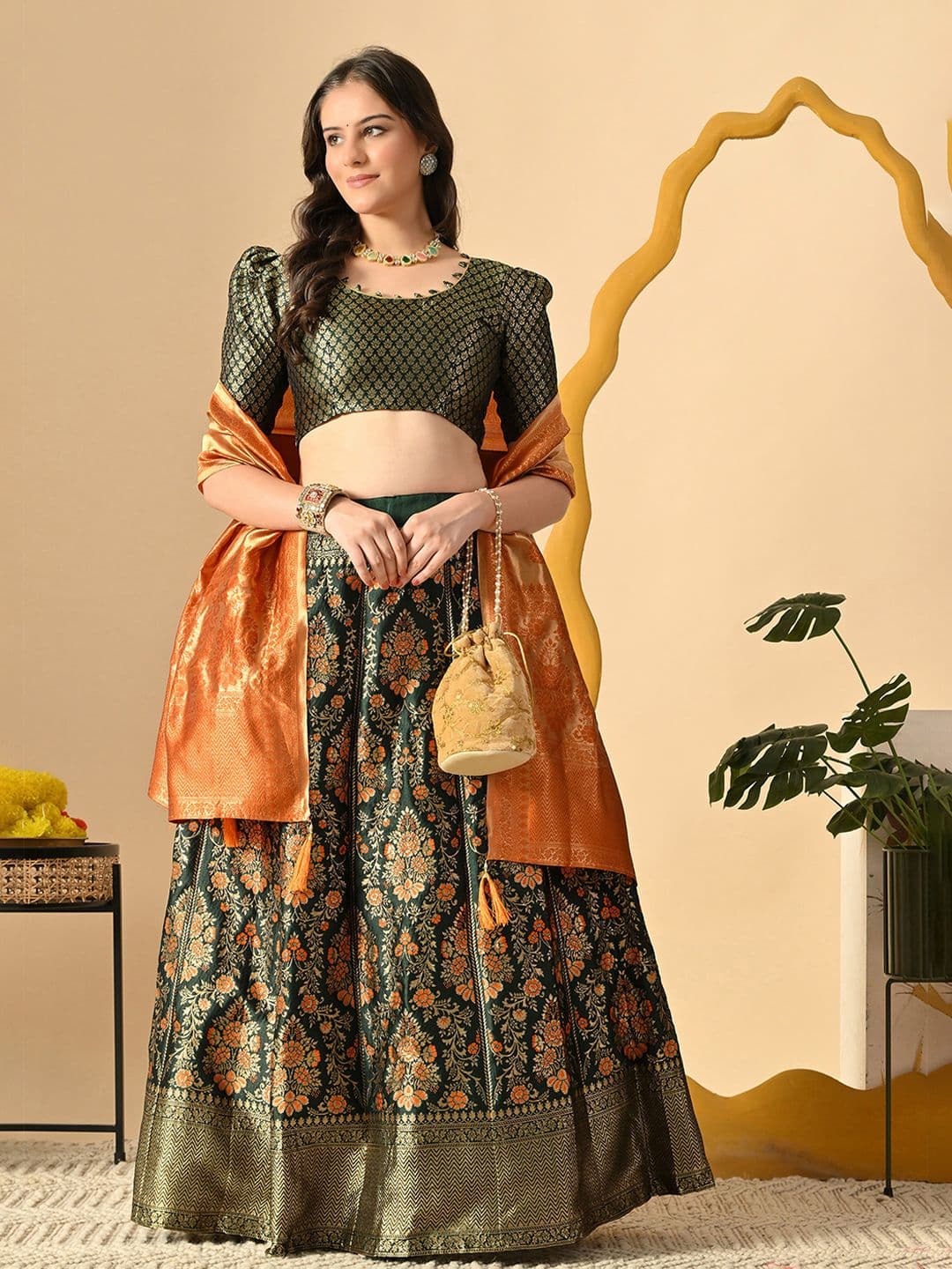 DISHWA FASHION Semi-Stitched Lehenga & Blouse With Dupatta - view 1