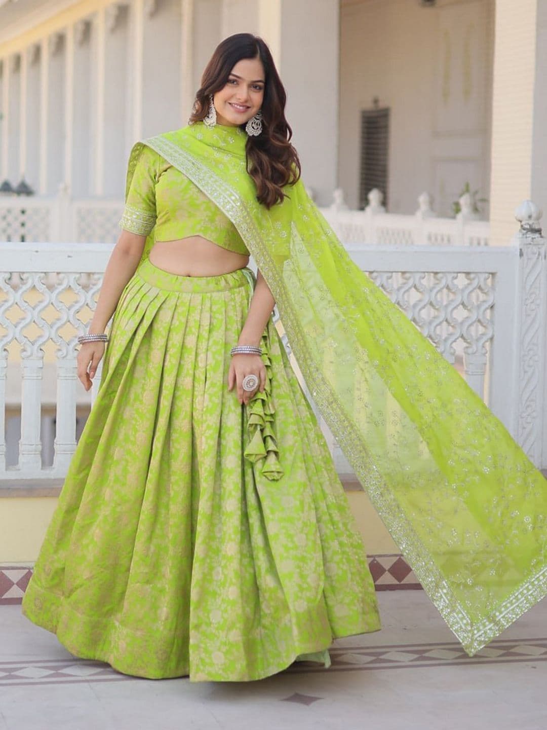 Livewear Printed Sequinned Foil Print Ready to Wear Lehenga & Blouse With Dupatta - view 1