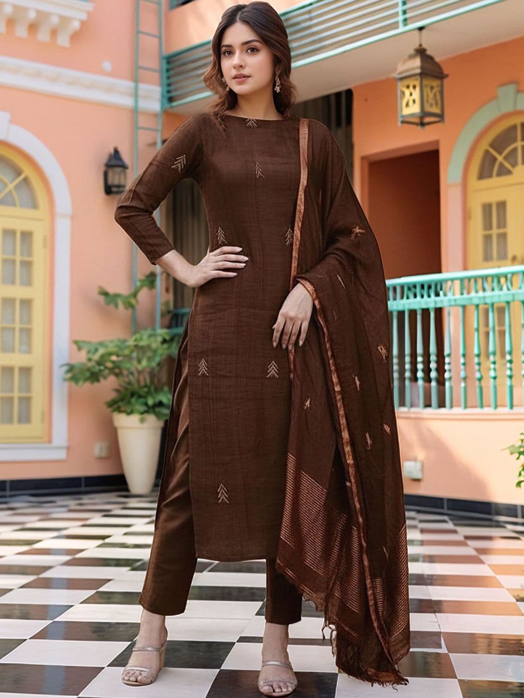Anouk Rustic Women Ethnic Motifs Embroidered Regular Thread Work Kurta with Trousers & With Dupatta - view 1
