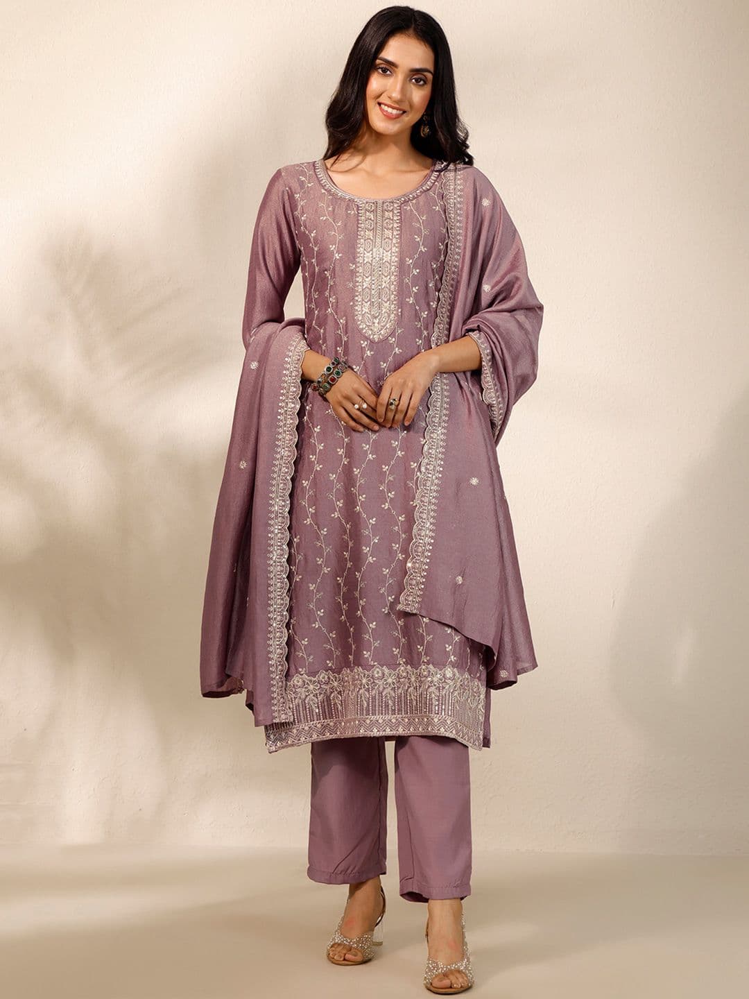 Libas Women Ethnic Motifs Embroidered Regular Thread Work Kurta with Trousers & With Dupatta - view 1