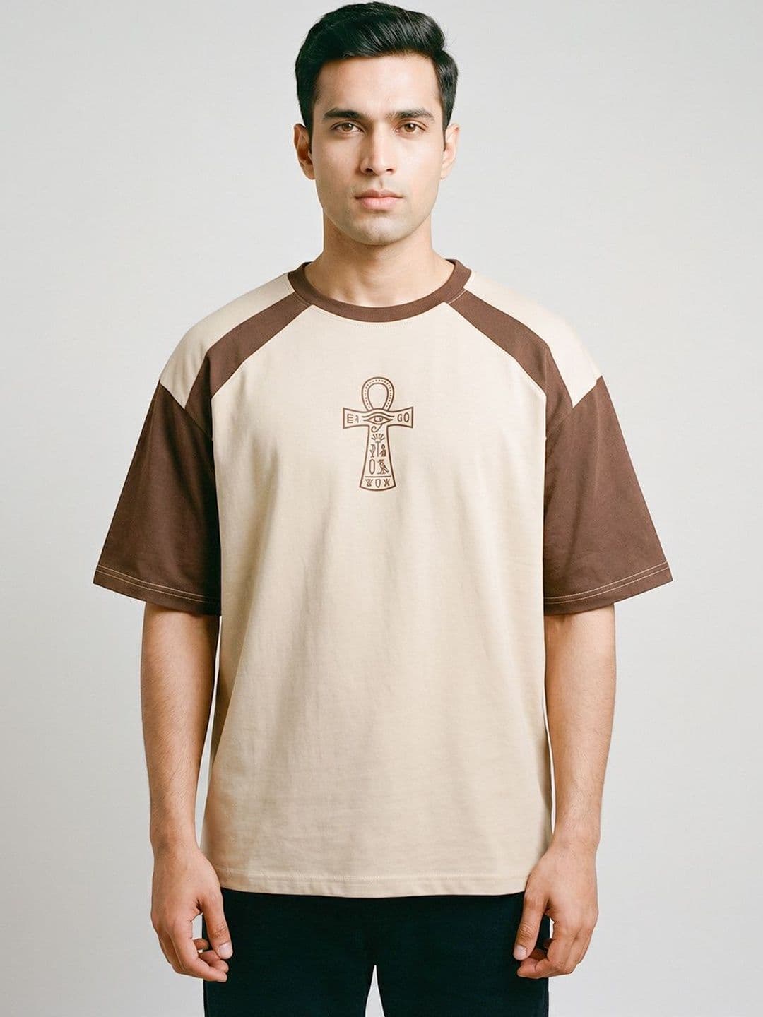 Crazymonk Key Life Printed Cotton Round Neck Short Sleeves Oversized T-shirt - view 1