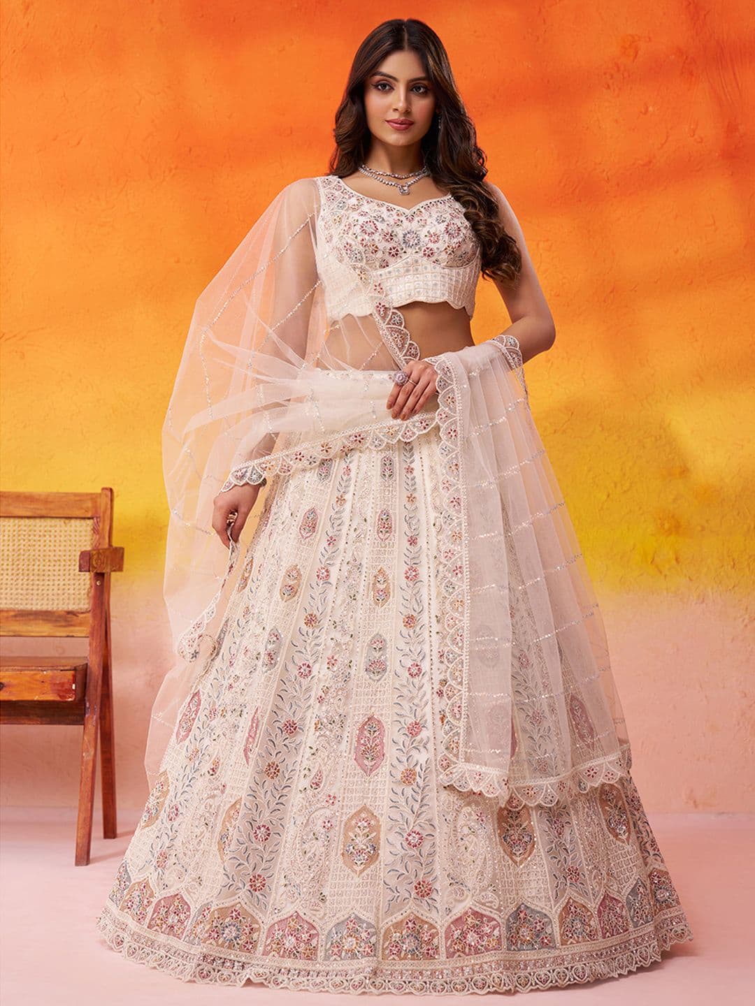 panchhi Sequinned Embroidered Lehenga Choli With Dupatta - view 1