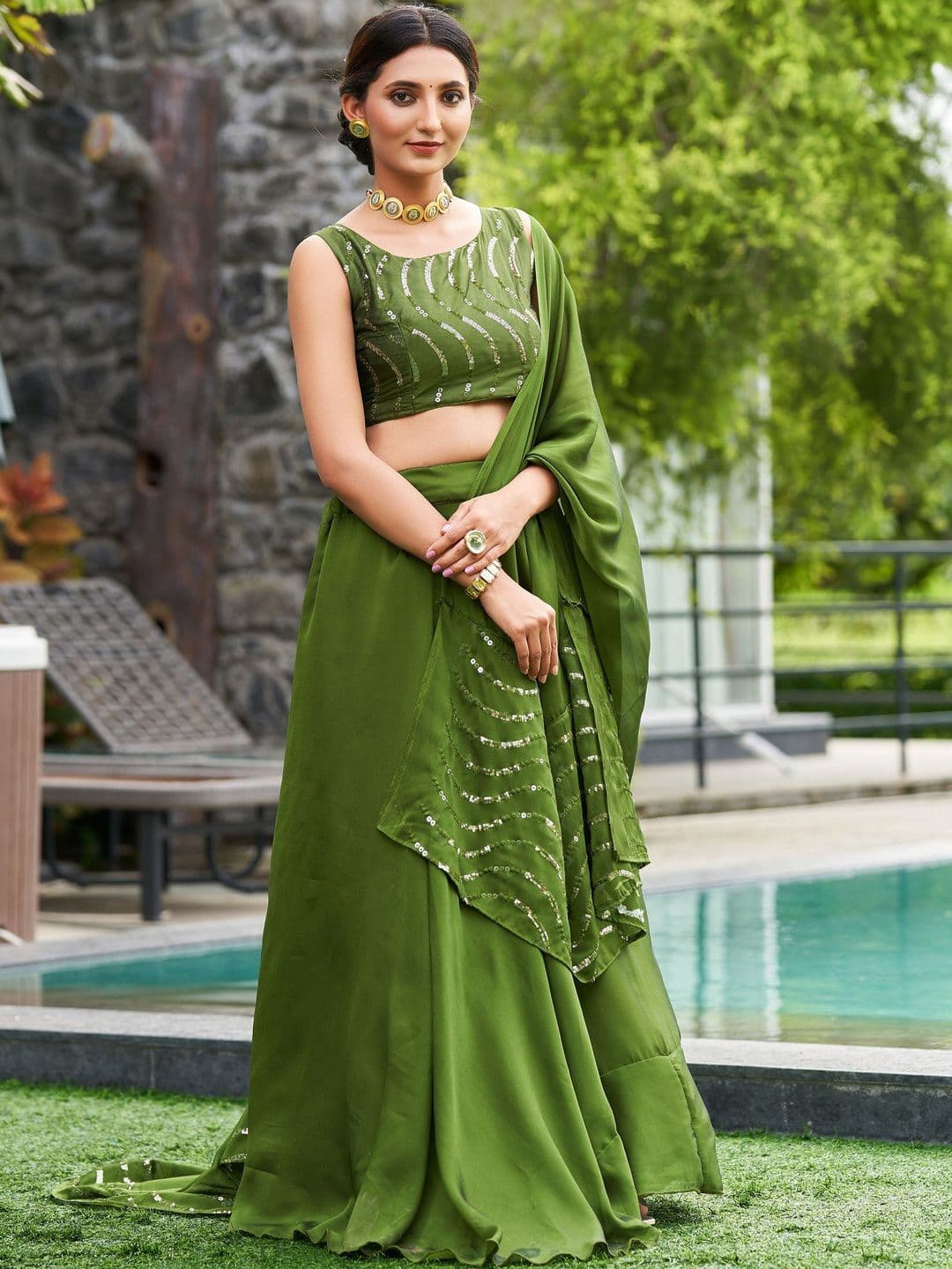 Warthy Ent Embellished Sequinned Semi-Stitched Lehenga & Unstitched Blouse With Dupatta - view 1