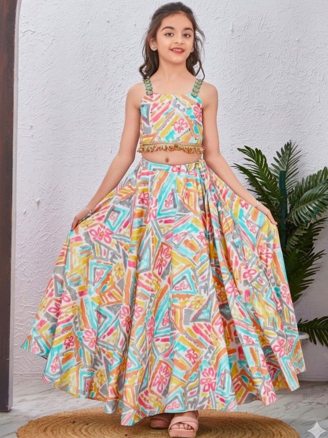 Anneca Girls Printed Sequinned Ready to Wear Lehenga & - view 1