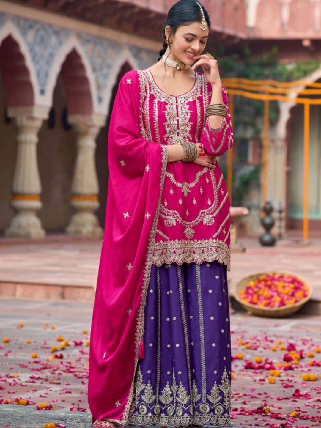 STYFLORA Women Ethnic Motifs Embroidered Regular Kurta with Palazzos & With Dupatta - view 1