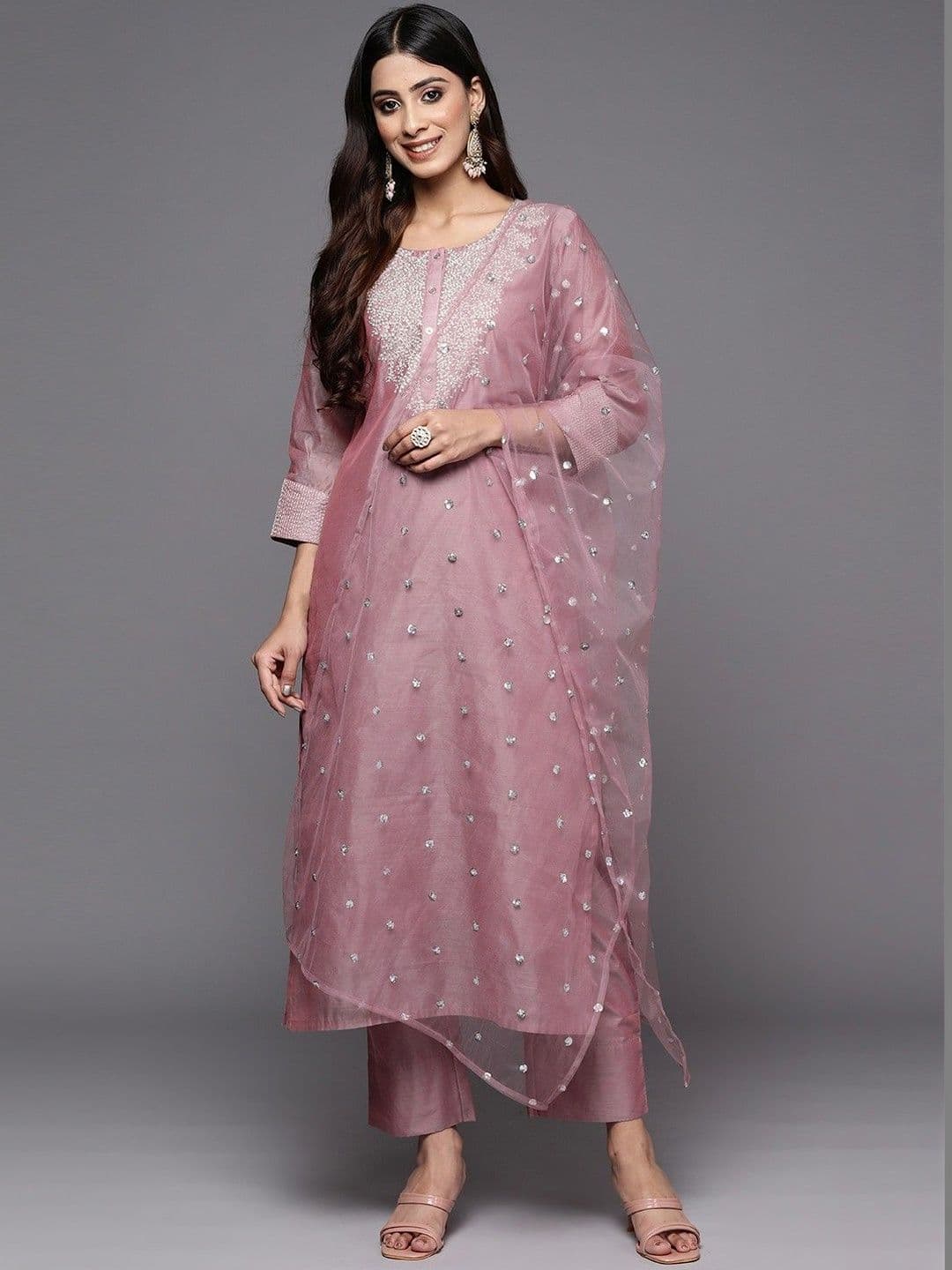 Moda Rapido Women Ethnic Motifs Embroidered Regular Sequinned Kurta with Trousers & With Dupatta - view 1
