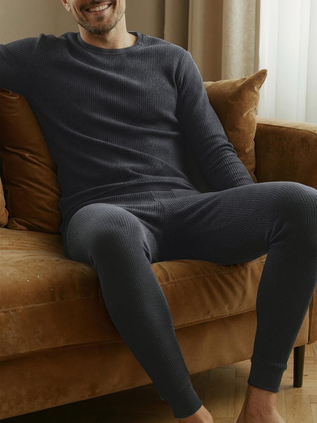 DAMENSCH Round Neck Men Extra Soft Zero Ride-Up Sleeve Heat Retaining Thermal Set - view 1