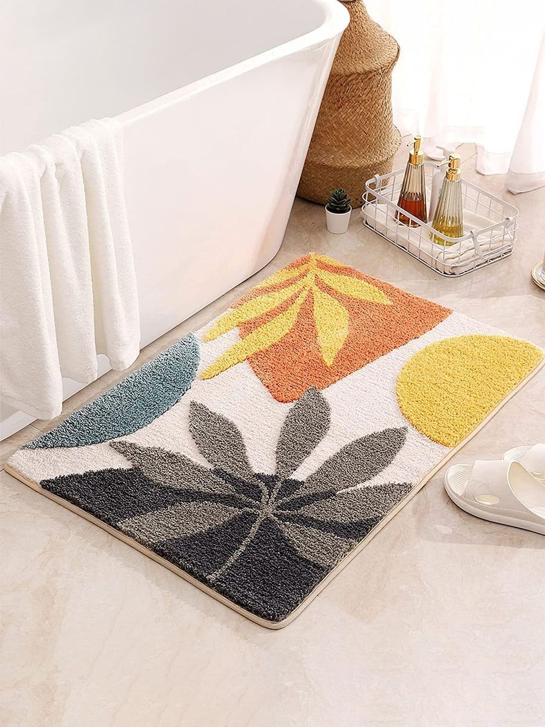 Homio Yellow & Grey Textured AntiSkid 2000 GSM Bath Rugs - view 1