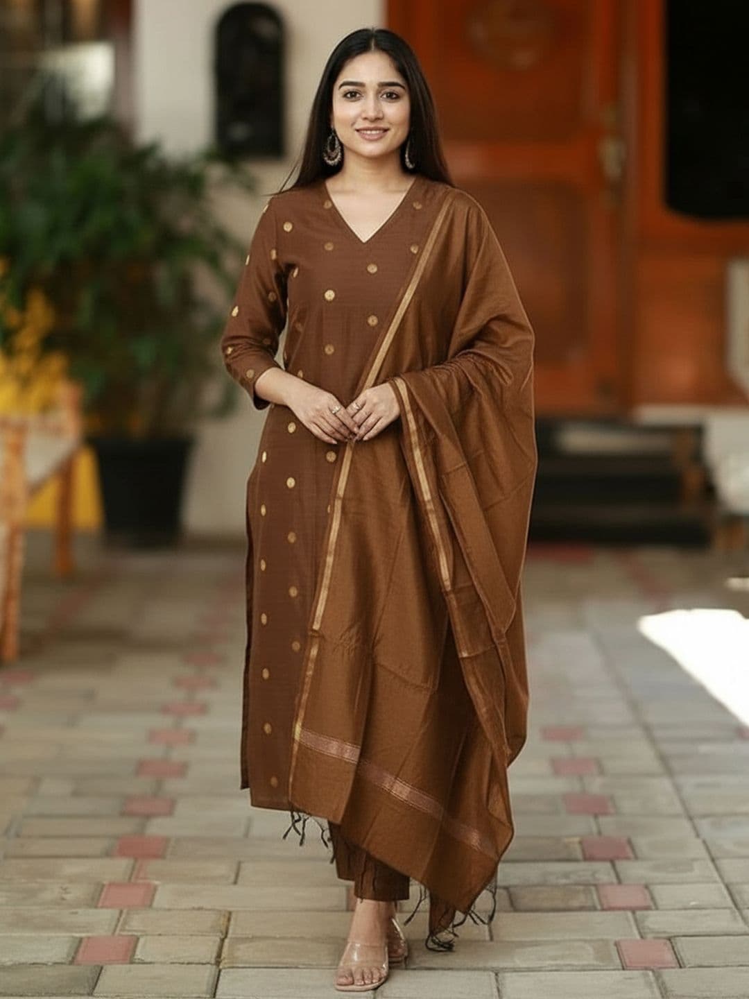 GoSriKi Women Ethnic Motifs Regular Kurta with Trousers & With Dupatta - view 1