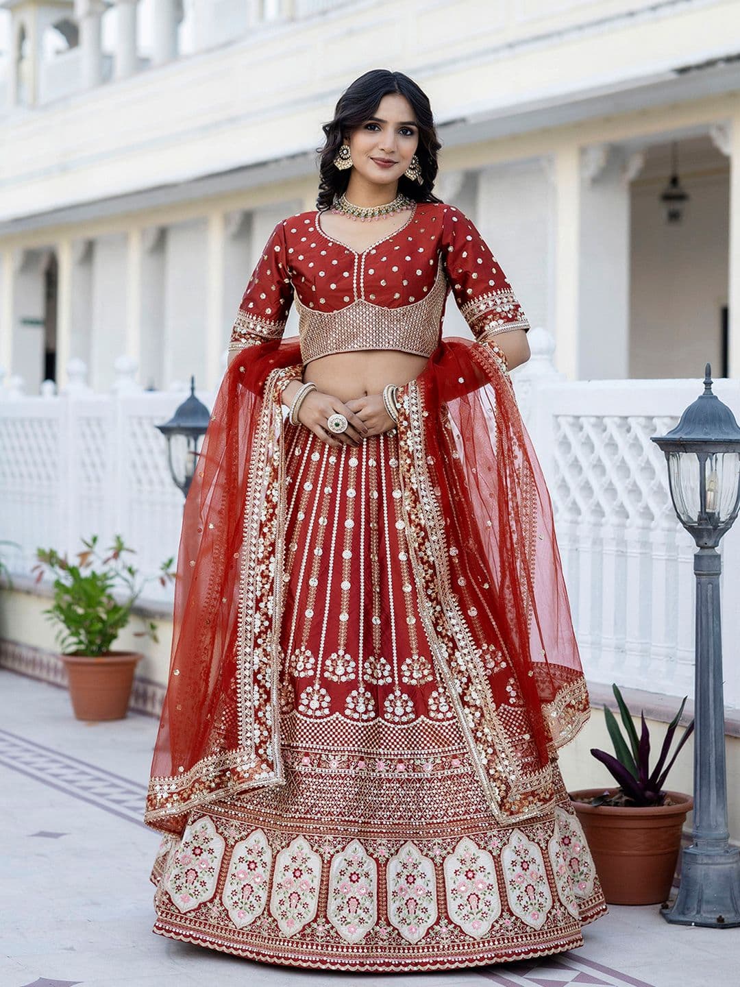 Trendmalls Embroidered Sequinned Semi-Stitched Lehenga & Unstitched Blouse With Dupatta - view 1