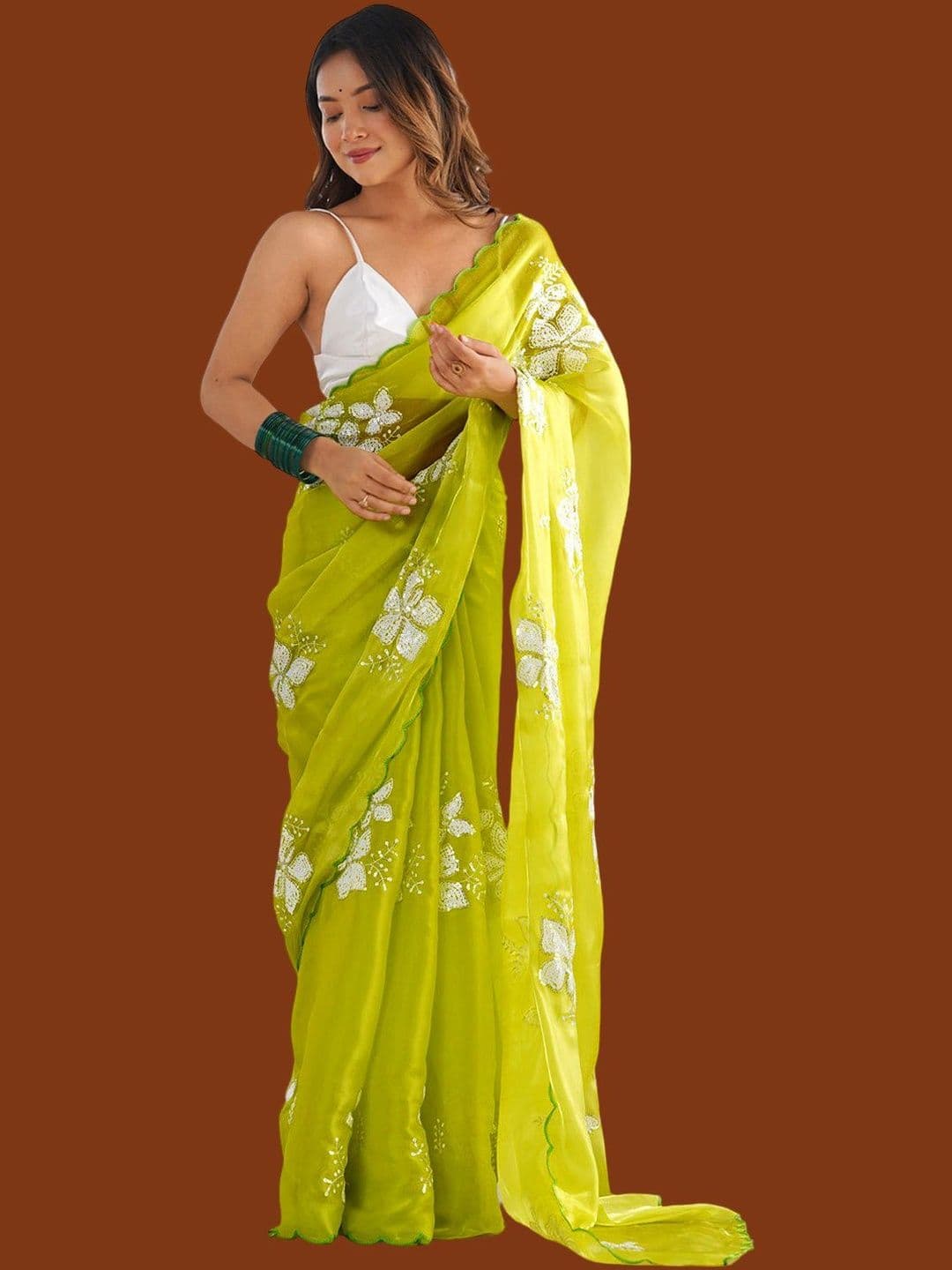 VEMEZ Floral Embroidered Art Silk Saree - view 1