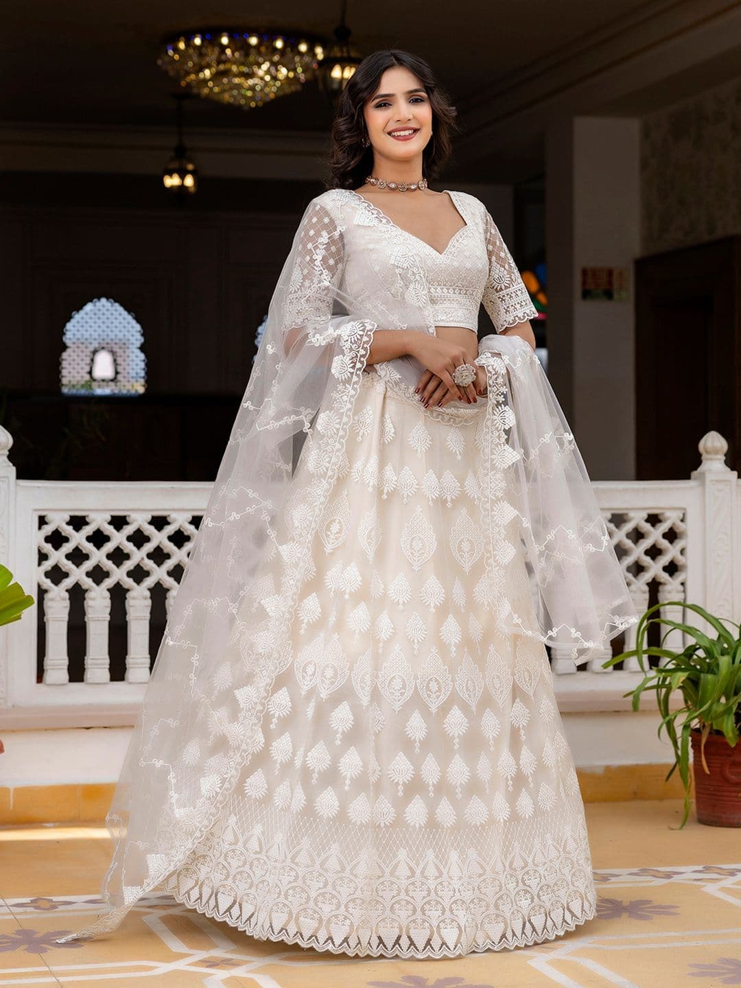 Trendmalls Embroidered Sequinned Semi-Stitched Lehenga & Unstitched Blouse With Dupatta - view 1