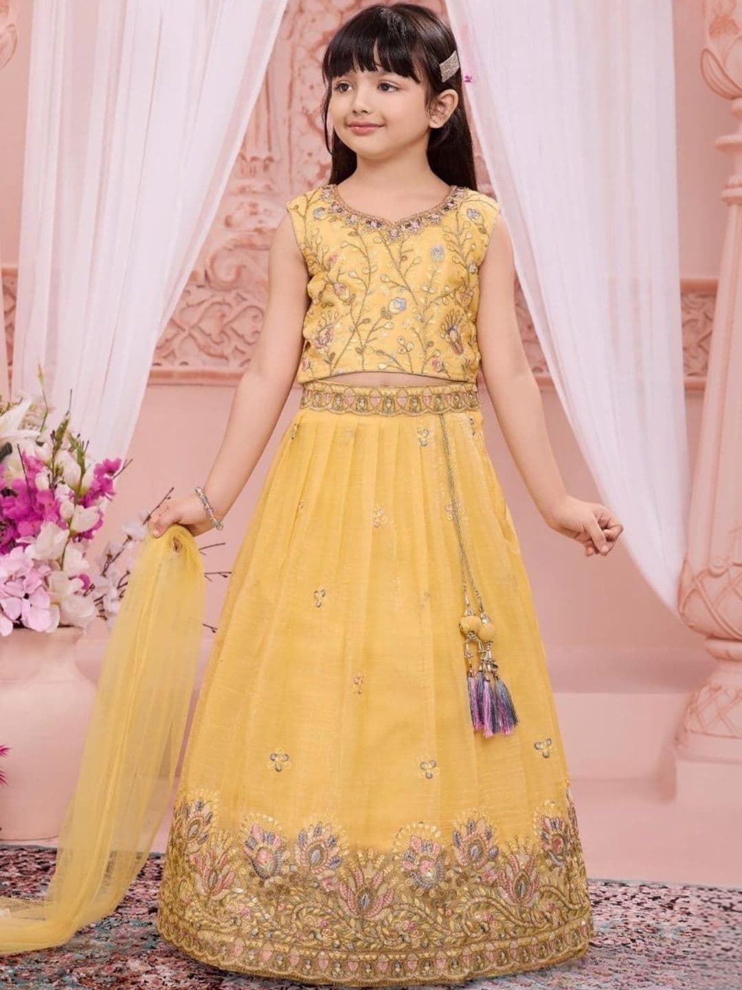 Lagorii Girls Embroidered Thread Work Ready to Wear Lehenga & Blouse With Dupatta - view 1