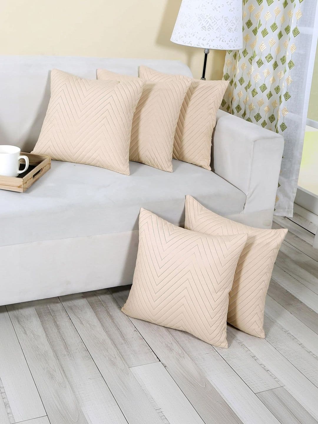 RD TREND Beige Quilted Microfiber Set of 5 Square Cushion Covers 18x18 Inch - view 1