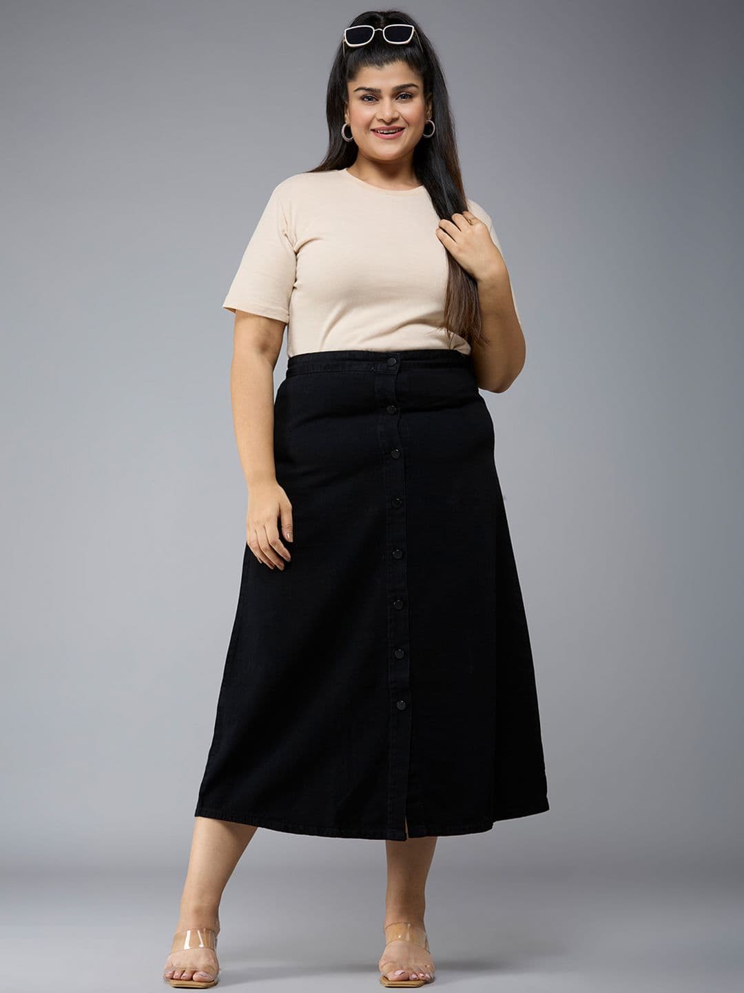 Style Quotient Plus Cotton A-Line Midi Skirt - view 1