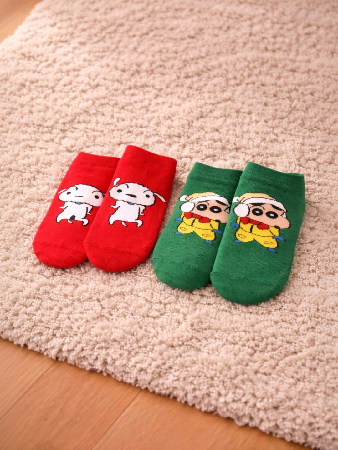 Thela Gaadi Unisex Pack of 2 Patterned Shinchan & Shiro Cotton Ankle Length Socks - view 1