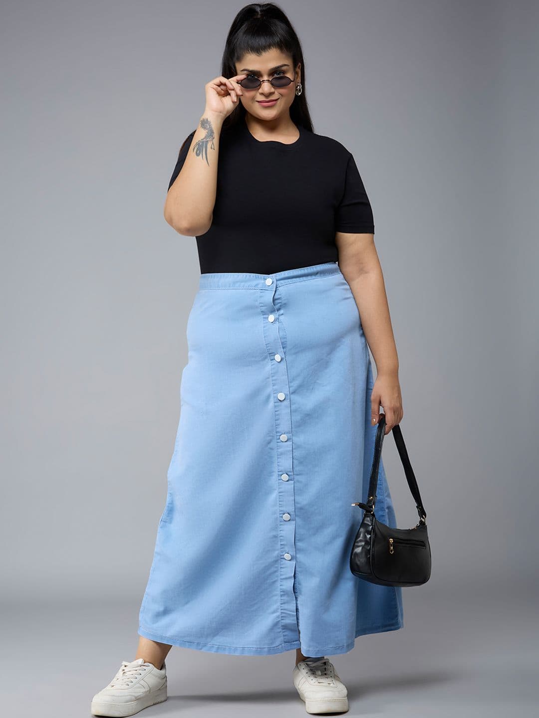 Style Quotient Plus Cotton A-Line Maxi Skirt - view 1