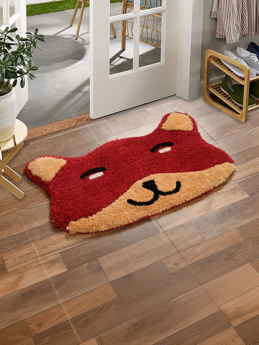 FINE TEX WORLD Red & Beige Coloured Self Design Anti Skid Doormat - view 1