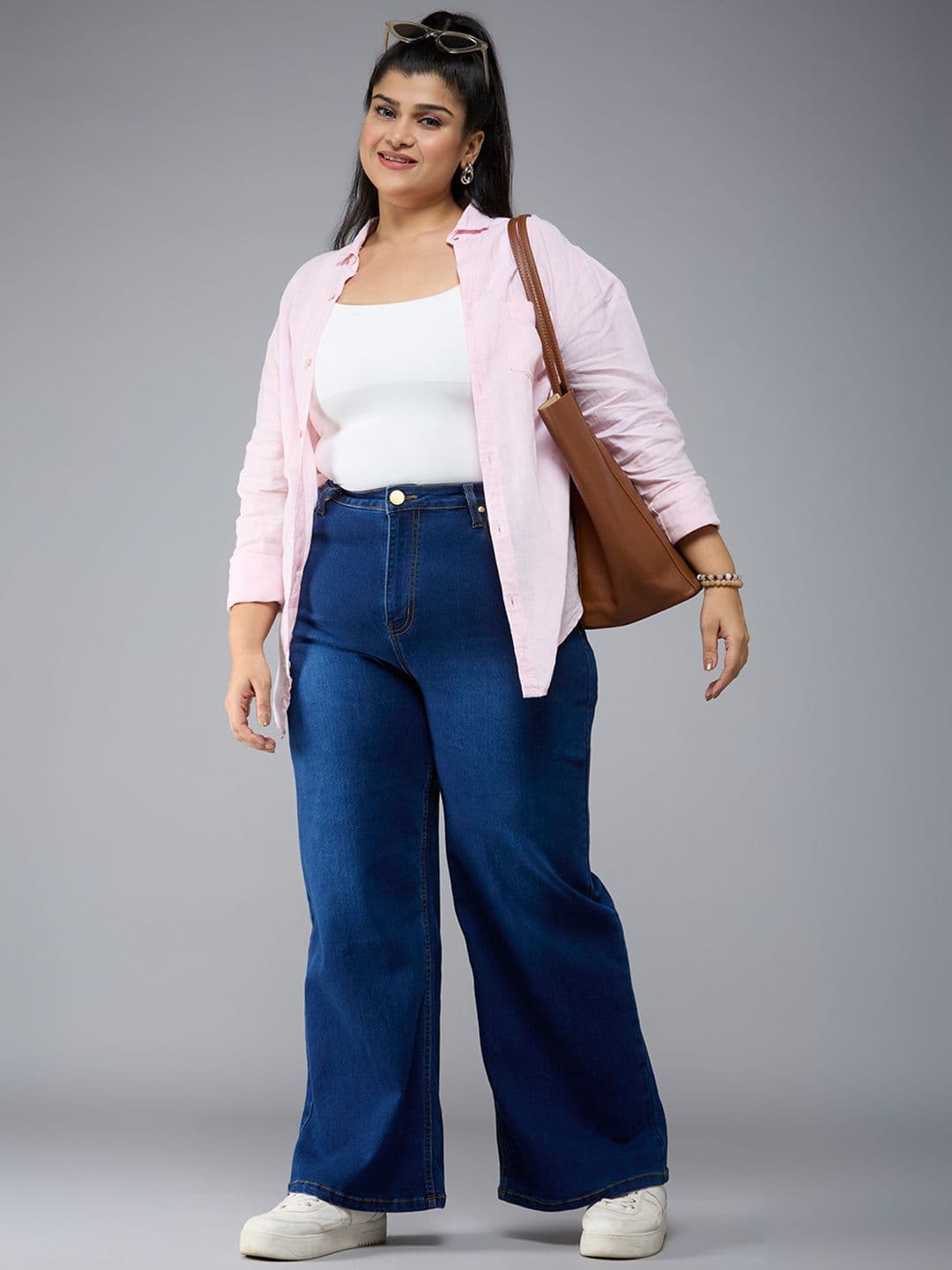 Style Quotient Plus Women Comfort Wide Leg High-Rise Light Fade Stretchable Jeans - view 1