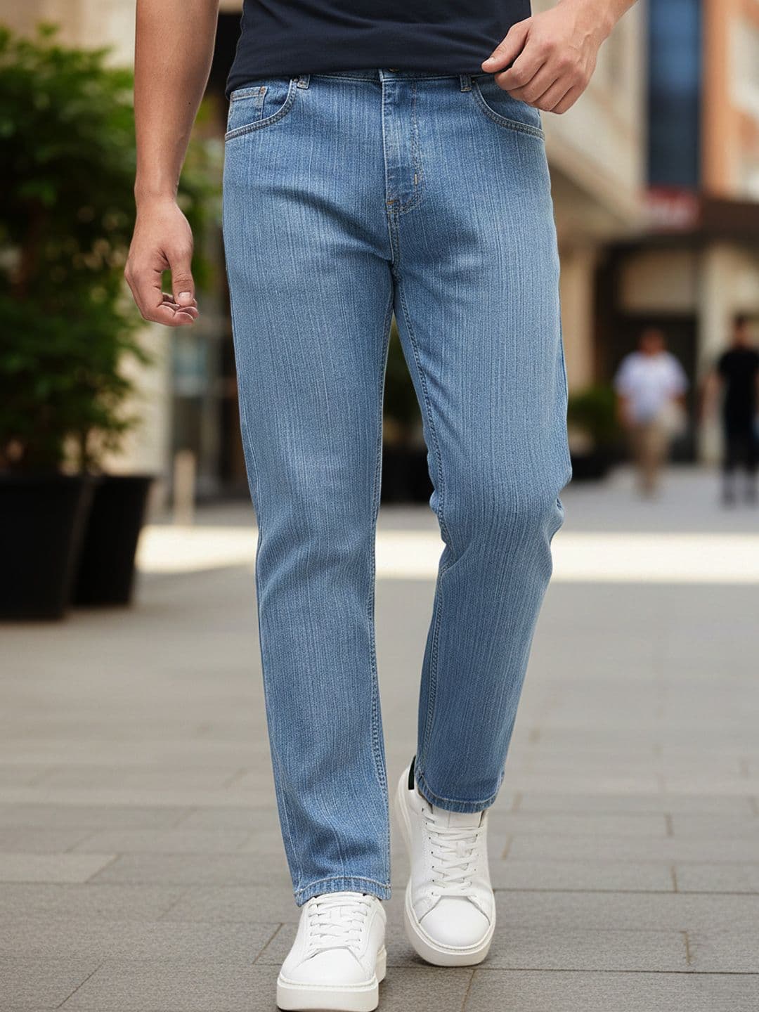 Urbano Fashion Men's Light Blue Straight Fit Washed Denim Jeans Stretchable - view 1