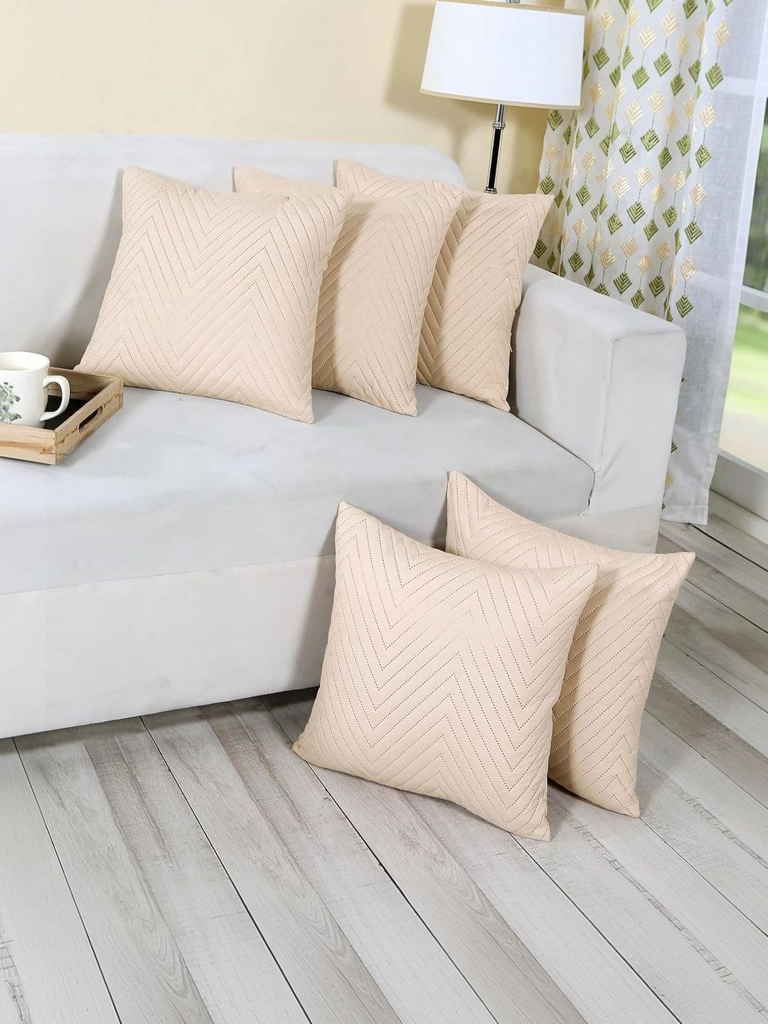 RD TREND Beige Quilted Microfiber Set of 5 Square Cushion Covers 24x24 Inch - view 1