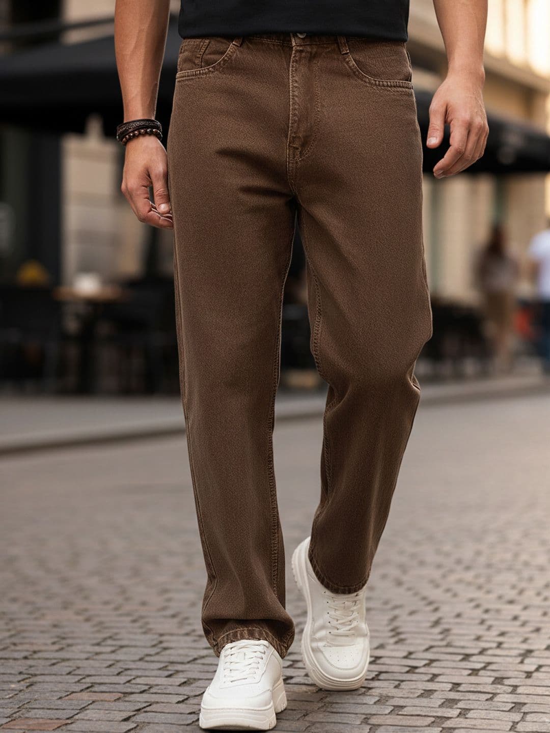 Urbano Fashion Men's Chocolate Brown Loose Baggy Fit Washed Denim Jeans Non-Stretchable - view 1