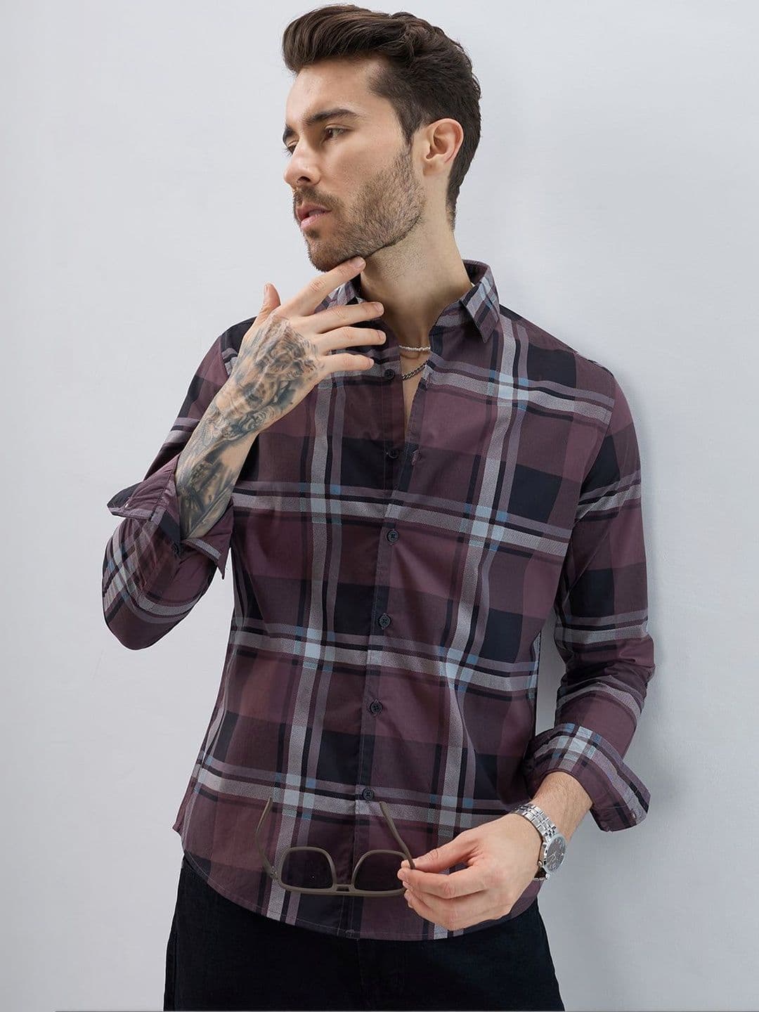 VASTRADO Pecan Checkered Checked Cotton Long Sleeves Slim Fit Shirt - view 1