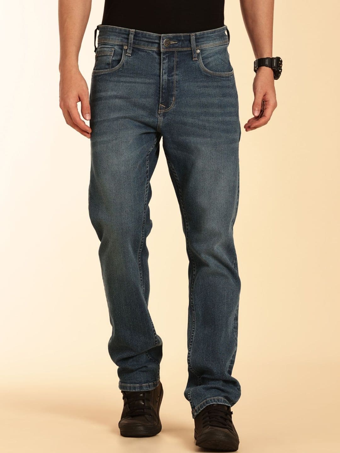 Thomas Scott Men Smart Straight Fit Mid-Rise Light Fade Stretchable Jeans - view 1