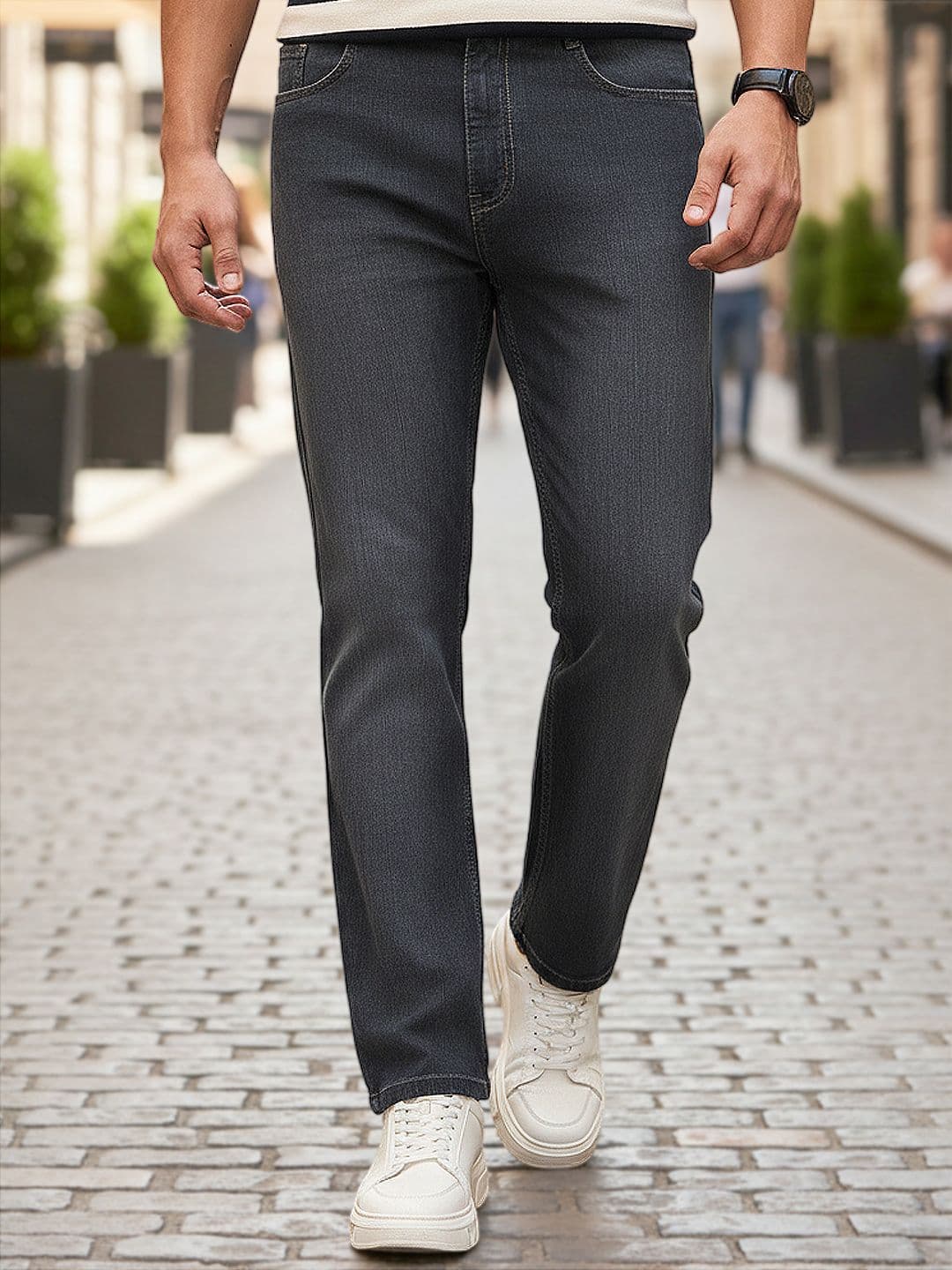 Urbano Fashion Men's Dark Grey Straight Fit Washed Denim Jeans Stretchable - view 1