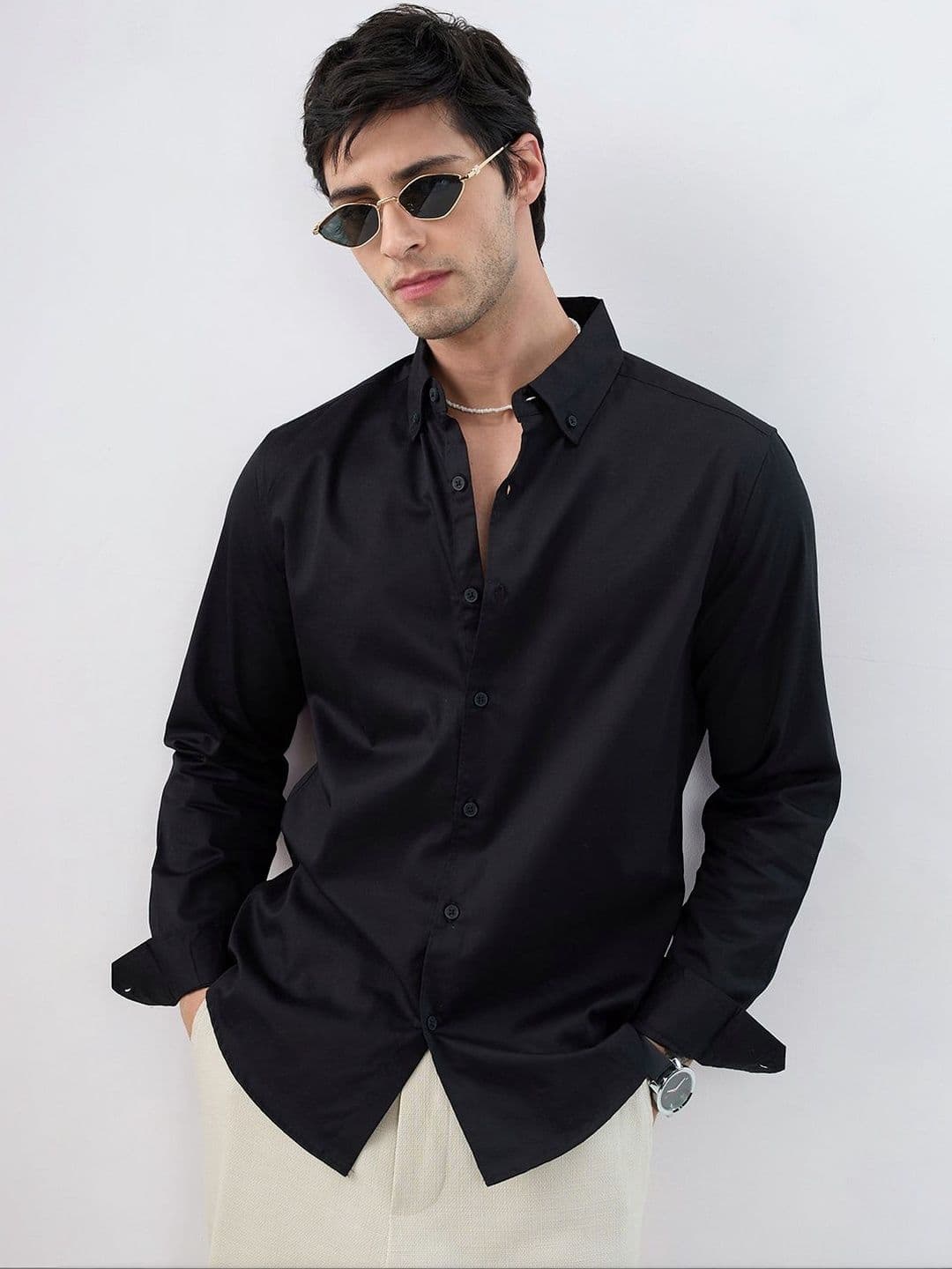 VASTRADO Nightfall Business Cotton Long Sleeves Slim Fit Shirt - view 1