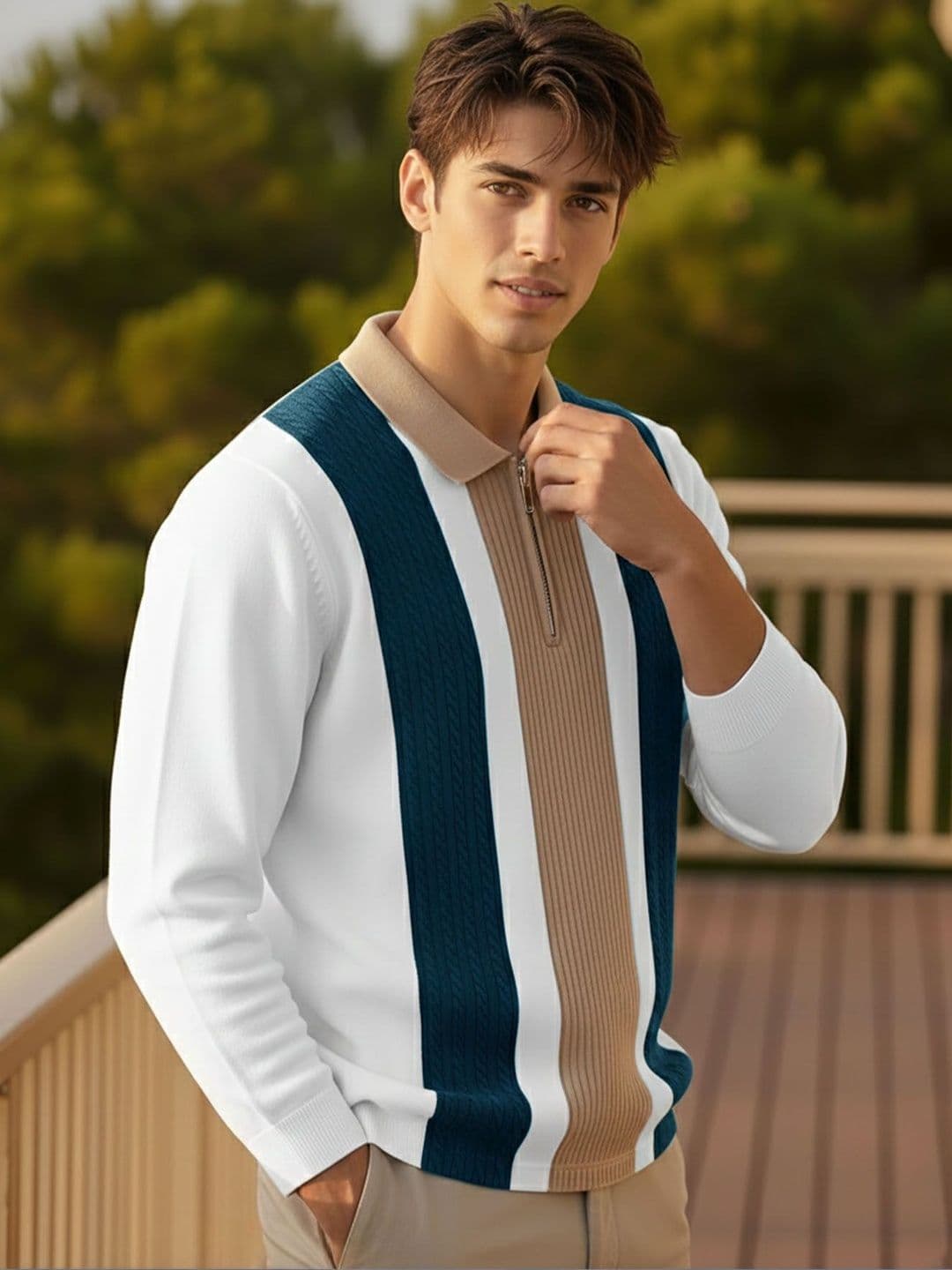 AUSK Men Colourblocked Polo Collar T-shirt - view 1