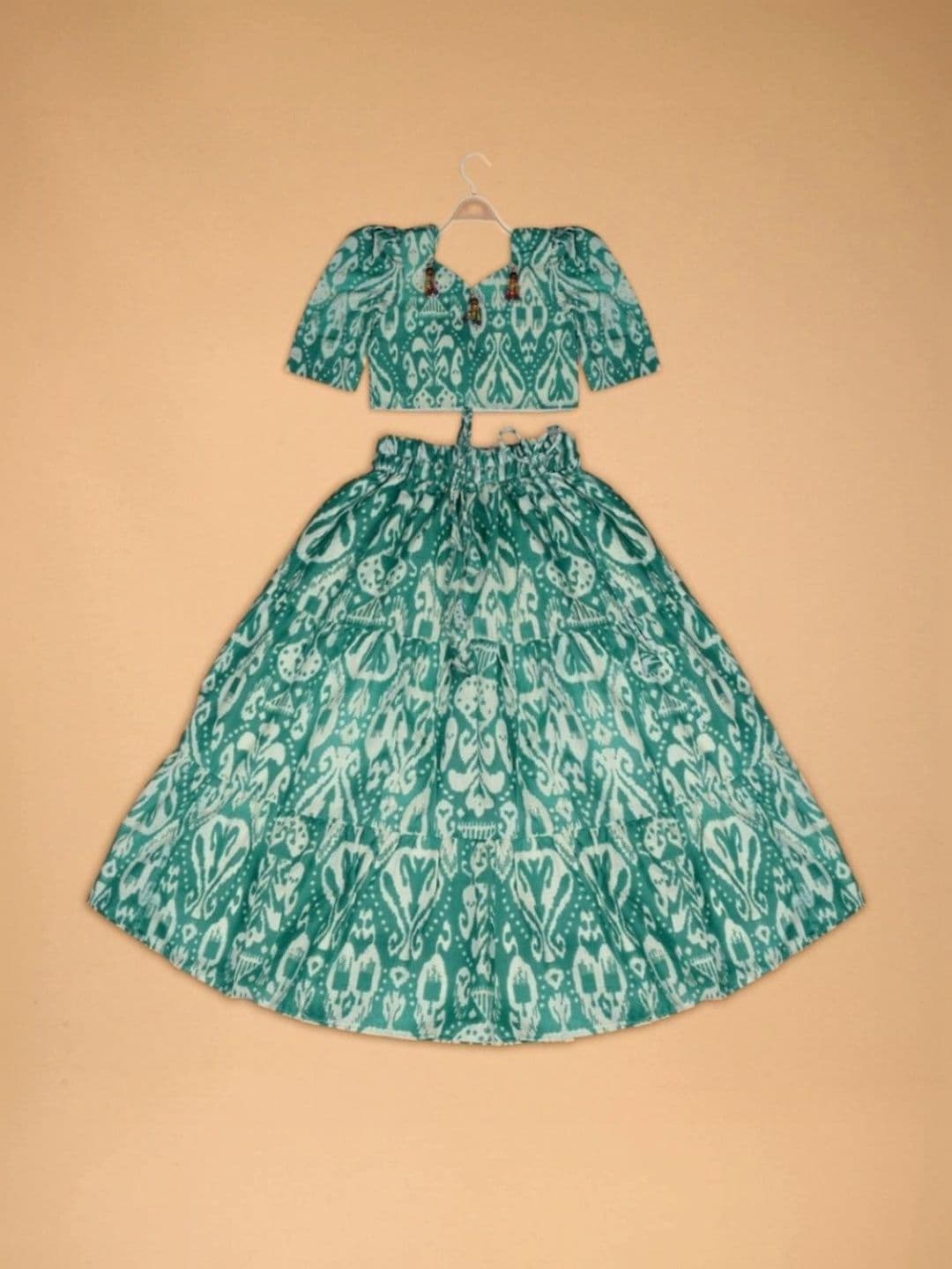 VidiRna Girls Printed Beads and Stones Ikat Ready to Wear Lehenga & - view 1