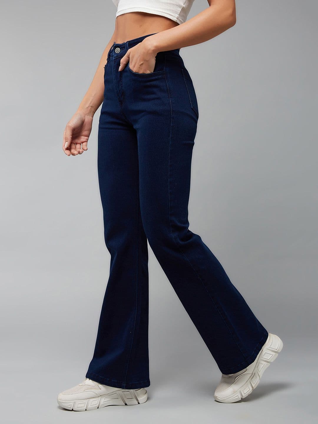 DOLCE CRUDO Women Navy Blue Bootcut Shaping High-Rise Stretchable Jeans - view 1