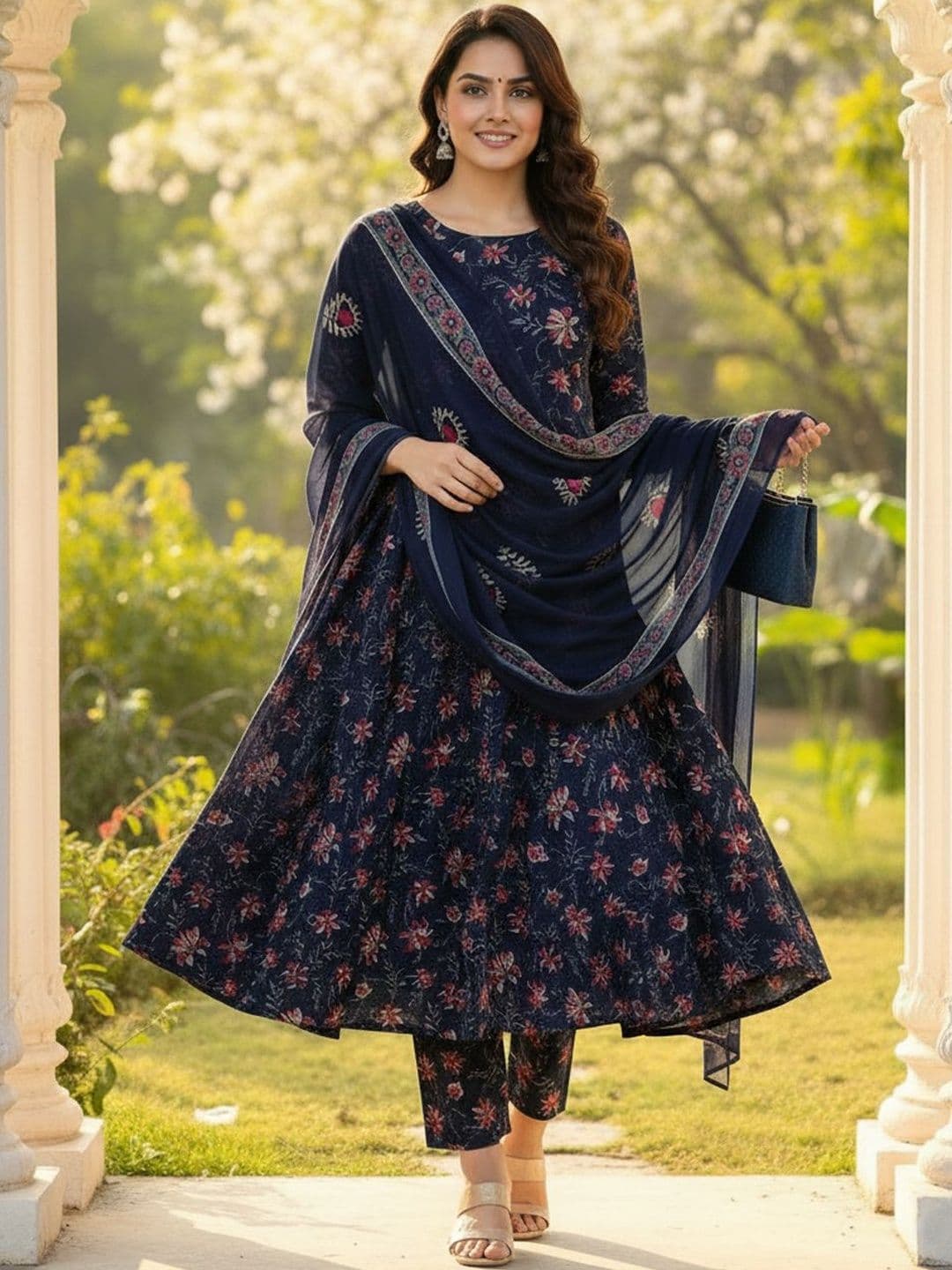 ARADHNA Women Floral Printed Kurta with Trousers & With Dupatta - view 1