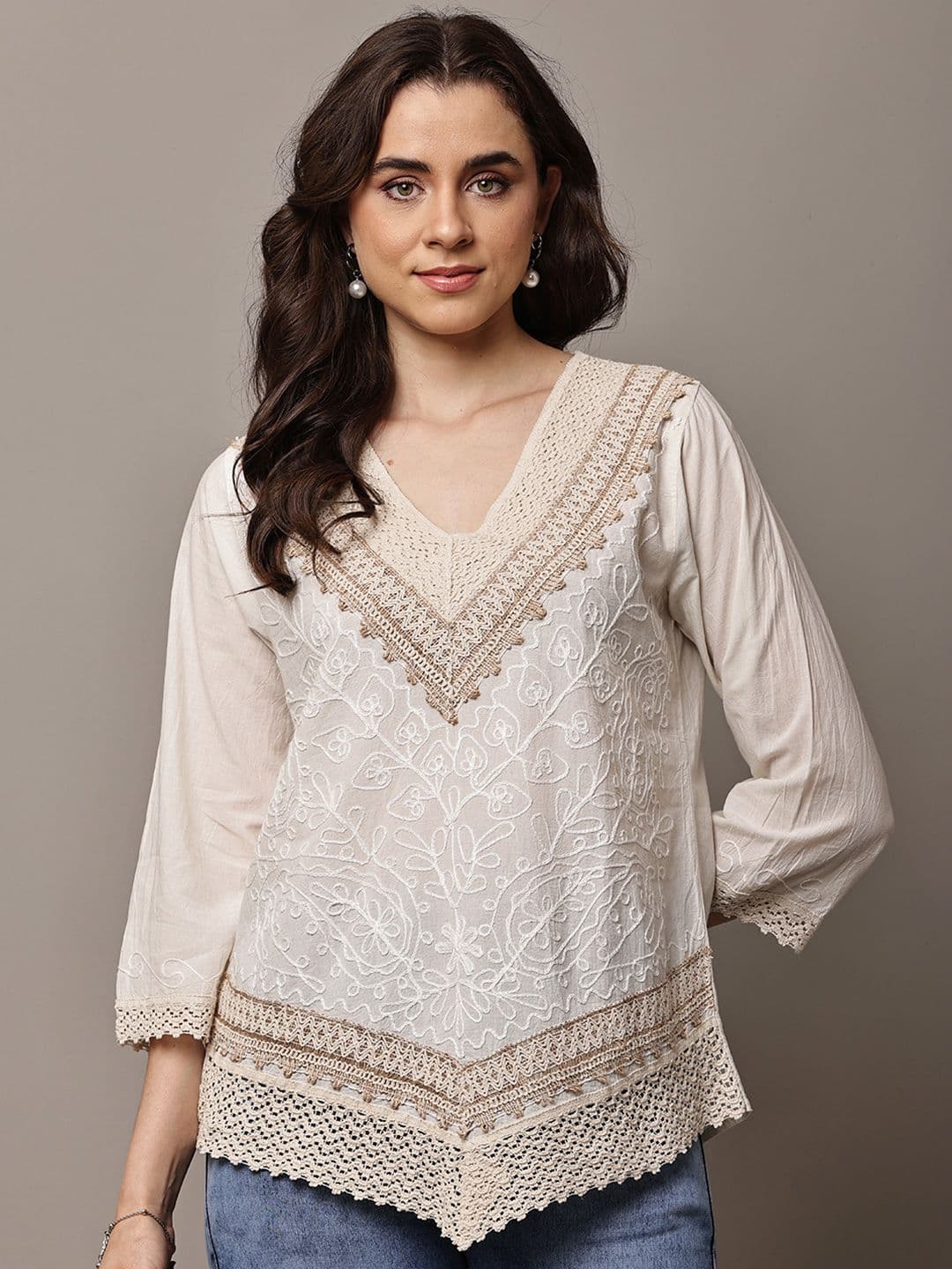 ZHOF Embellished Embroidered Bohemian Cotton Top - view 1