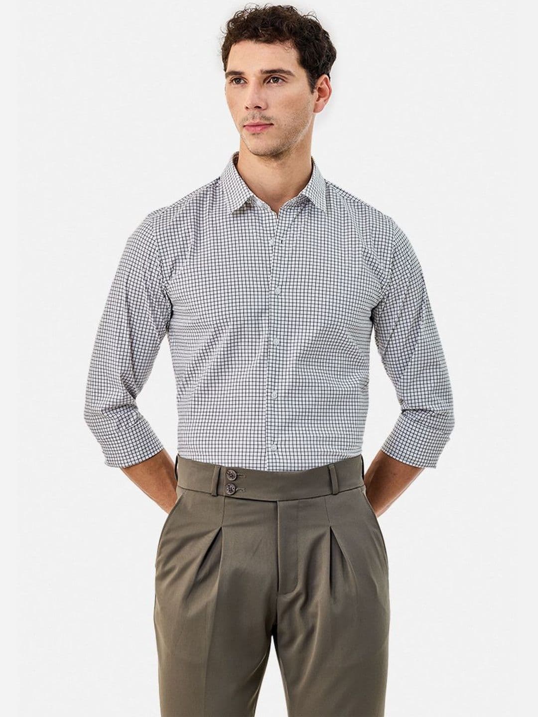 Snitch Micro Checks Cotton Long Sleeves Slim Fit Shirt - view 1