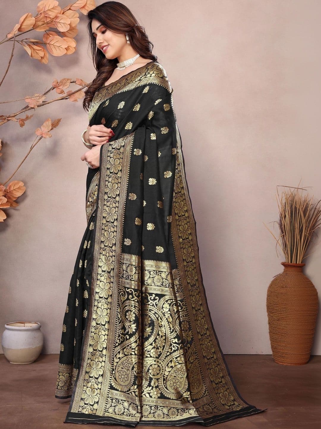 JIADIA Ethnic Motifs Zari Art Silk Heavy Work Banarasi Saree - view 1