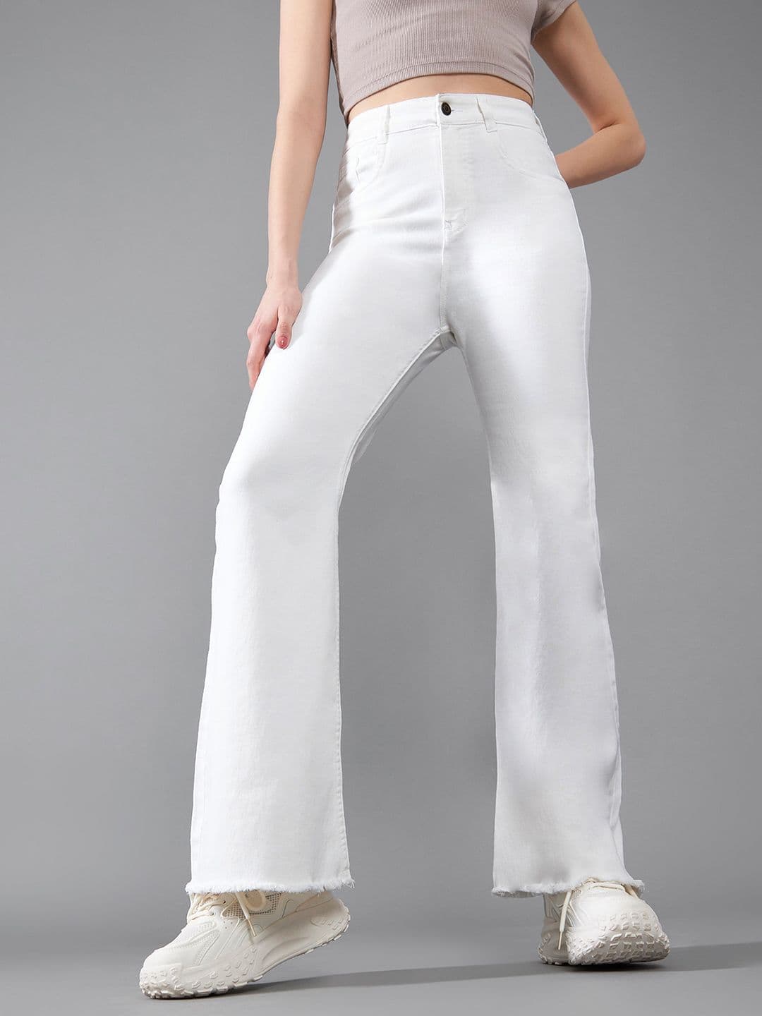 DOLCE CRUDO Women Panda Escape White Bootcut High-Rise Stretchable Jeans - view 1