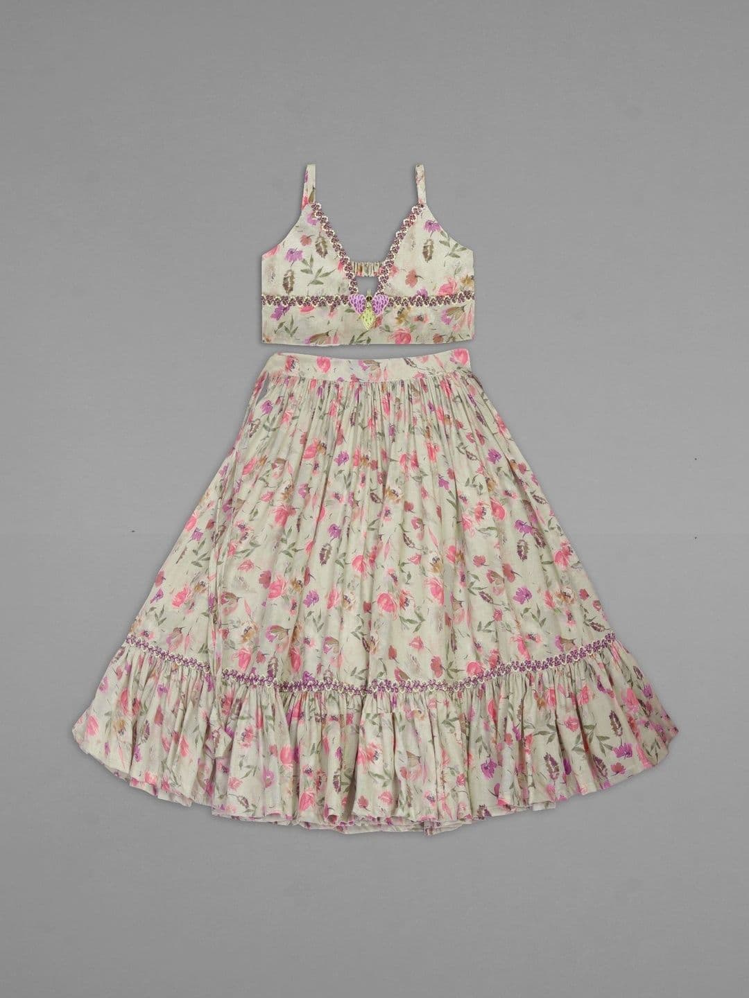 VidiRna Girls Printed Beads and Stones Ready to Wear Lehenga & - view 1
