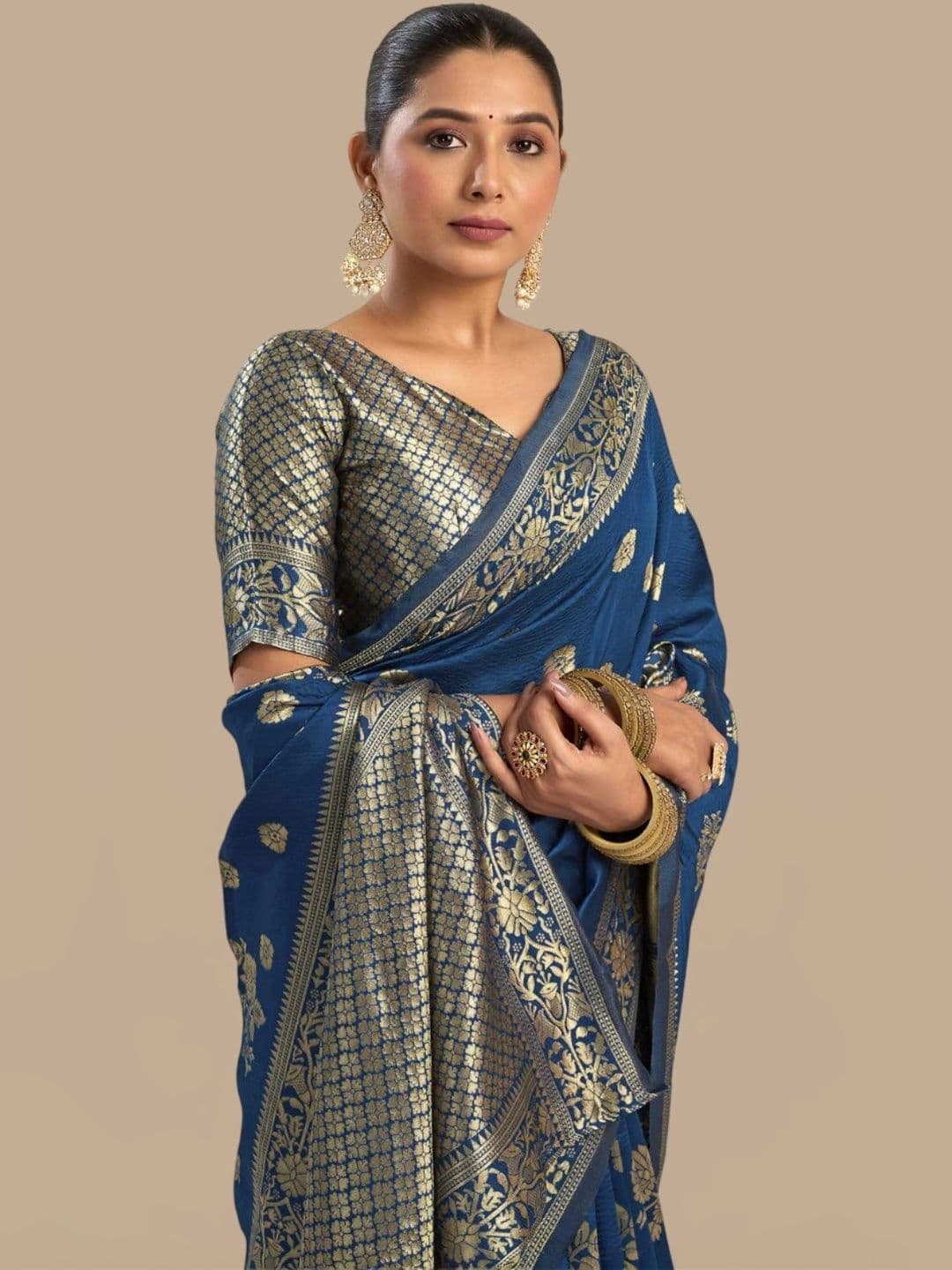 ERIKA Ethnic Motifs Zari Silk Blend Heavy Work Banarasi Saree - view 1