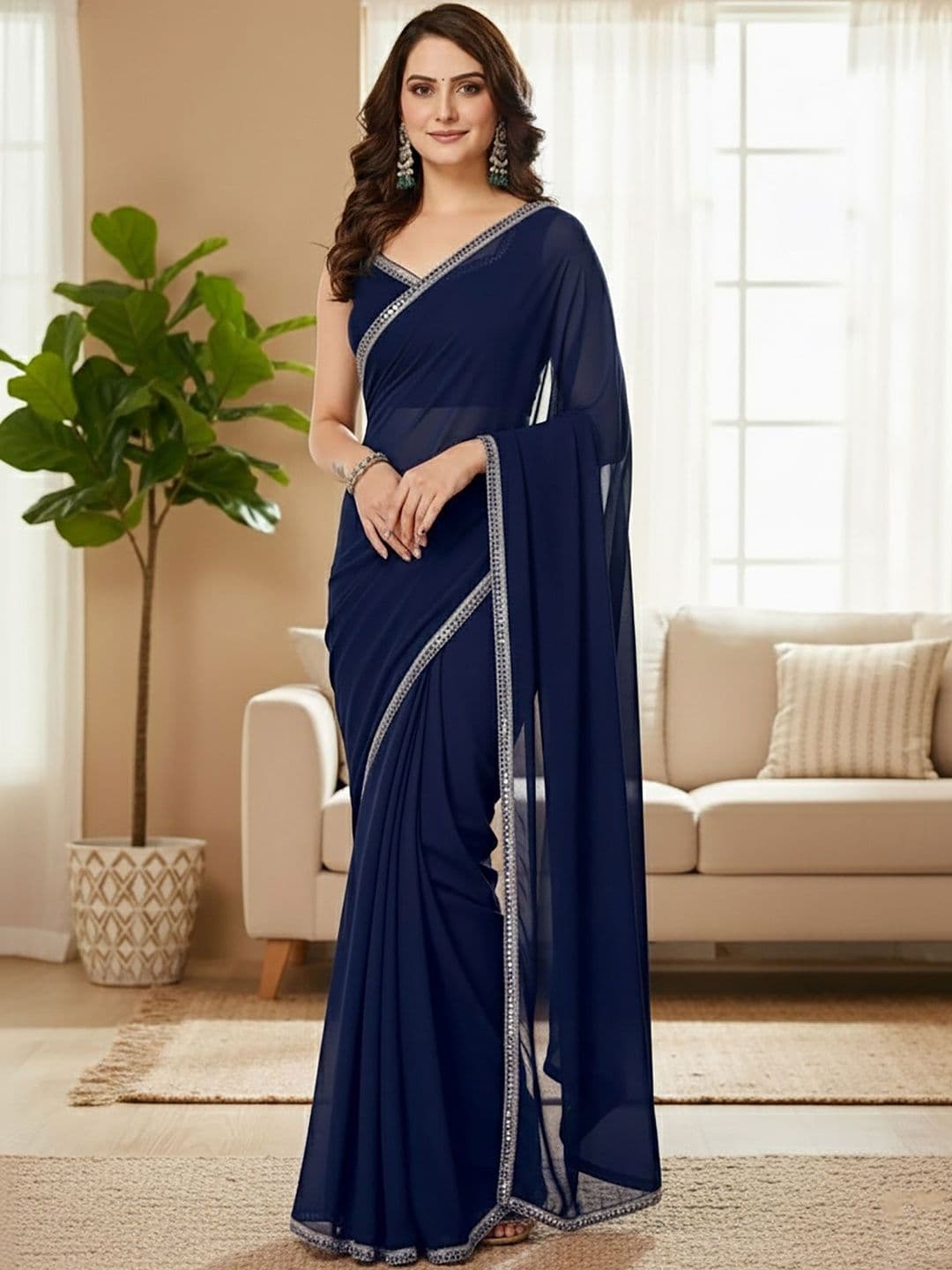 KALINI Embellished Sequinned Poly Georgette Saree - view 1