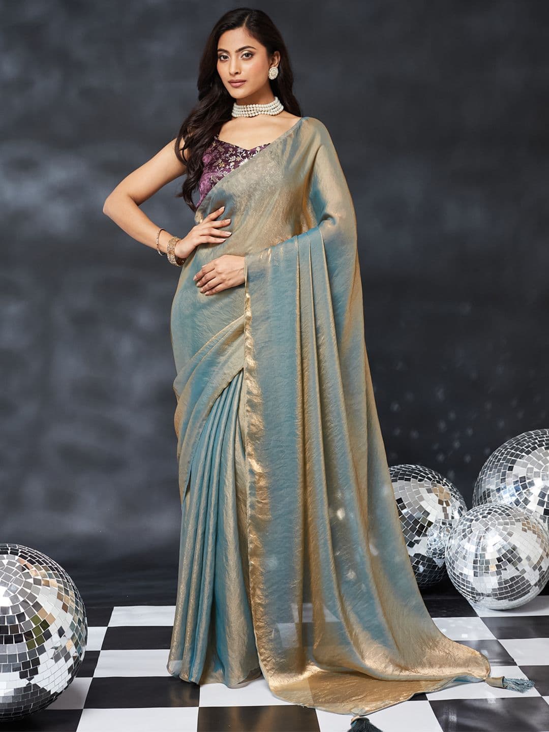 kasee Beads and Stones Silk Blend Saree - view 1
