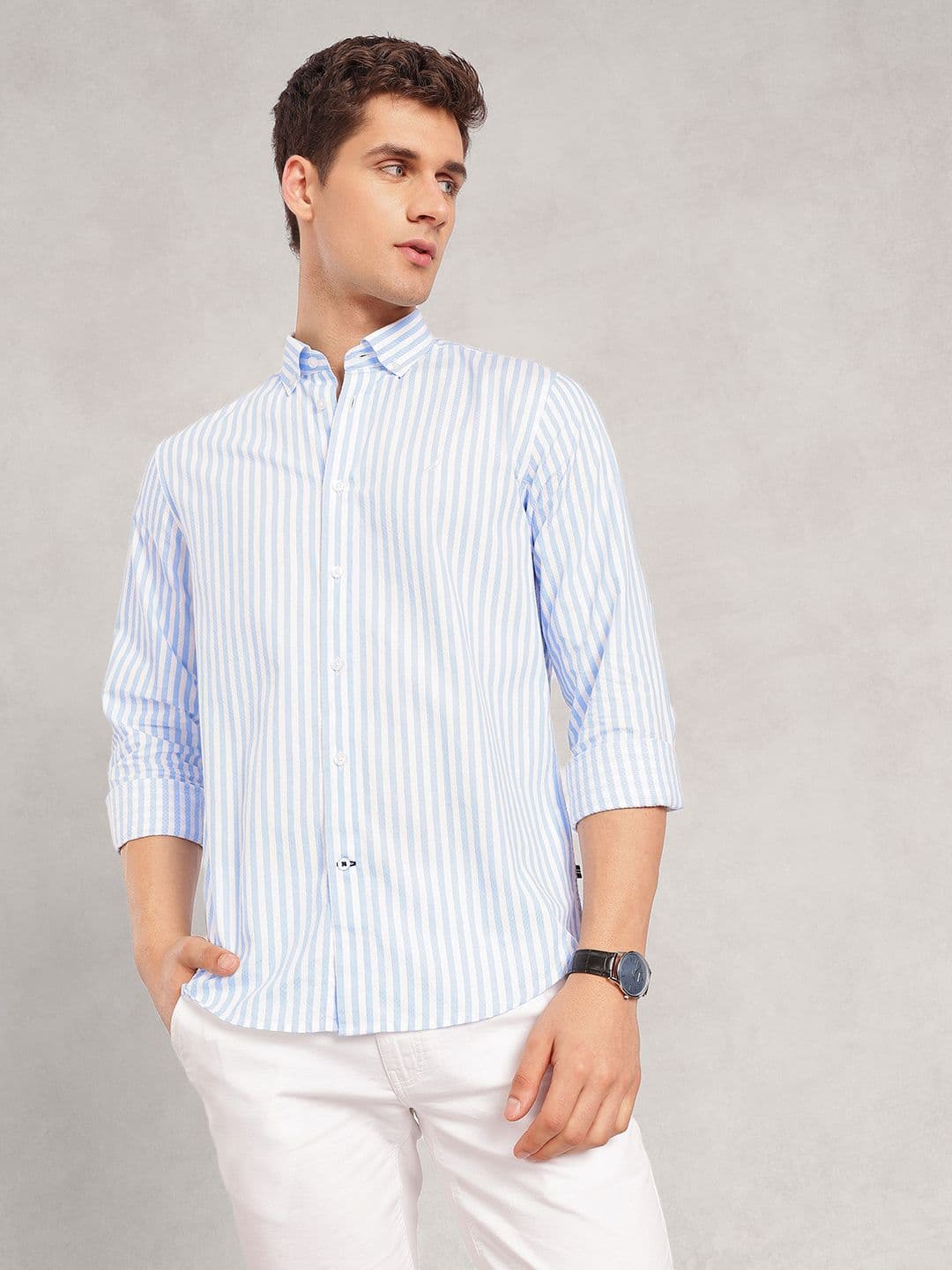 Nautica Slim Fit Striped Pure Cotton Casual Shirt - view 1