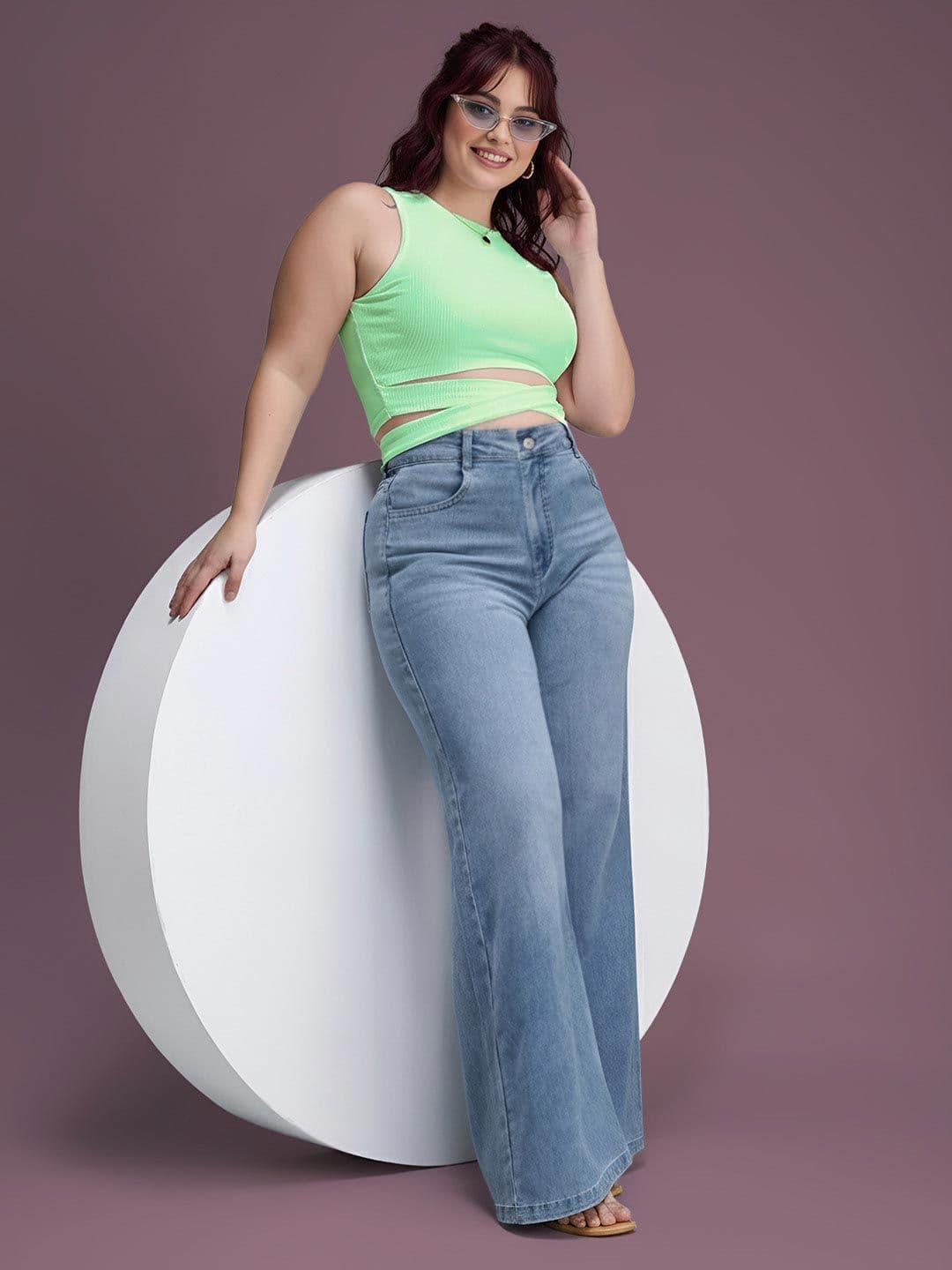 Miss Chase A+ Women Plus Size Light Blue Wide-Leg High Rise Clean Look Stretchable Denim Jeans - view 1
