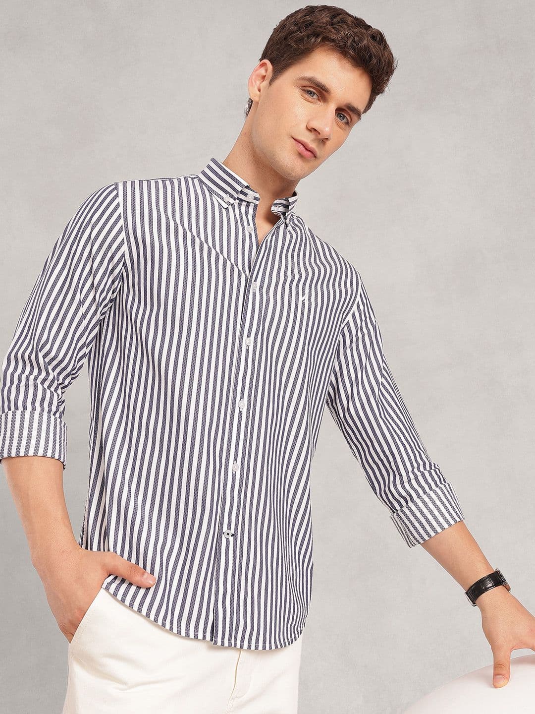 Nautica Pure Cotton Striped Slim Fit Casual Shirt - view 1
