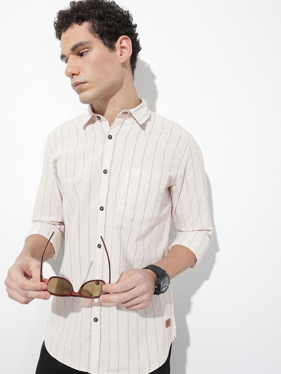 The Roadster Life Co. Cotton Linen Striped Casual Shirt - view 1