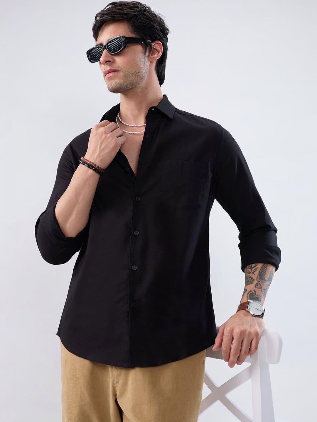 VASTRADO Jet Oxford Cotton Long Sleeves Shirt - view 1